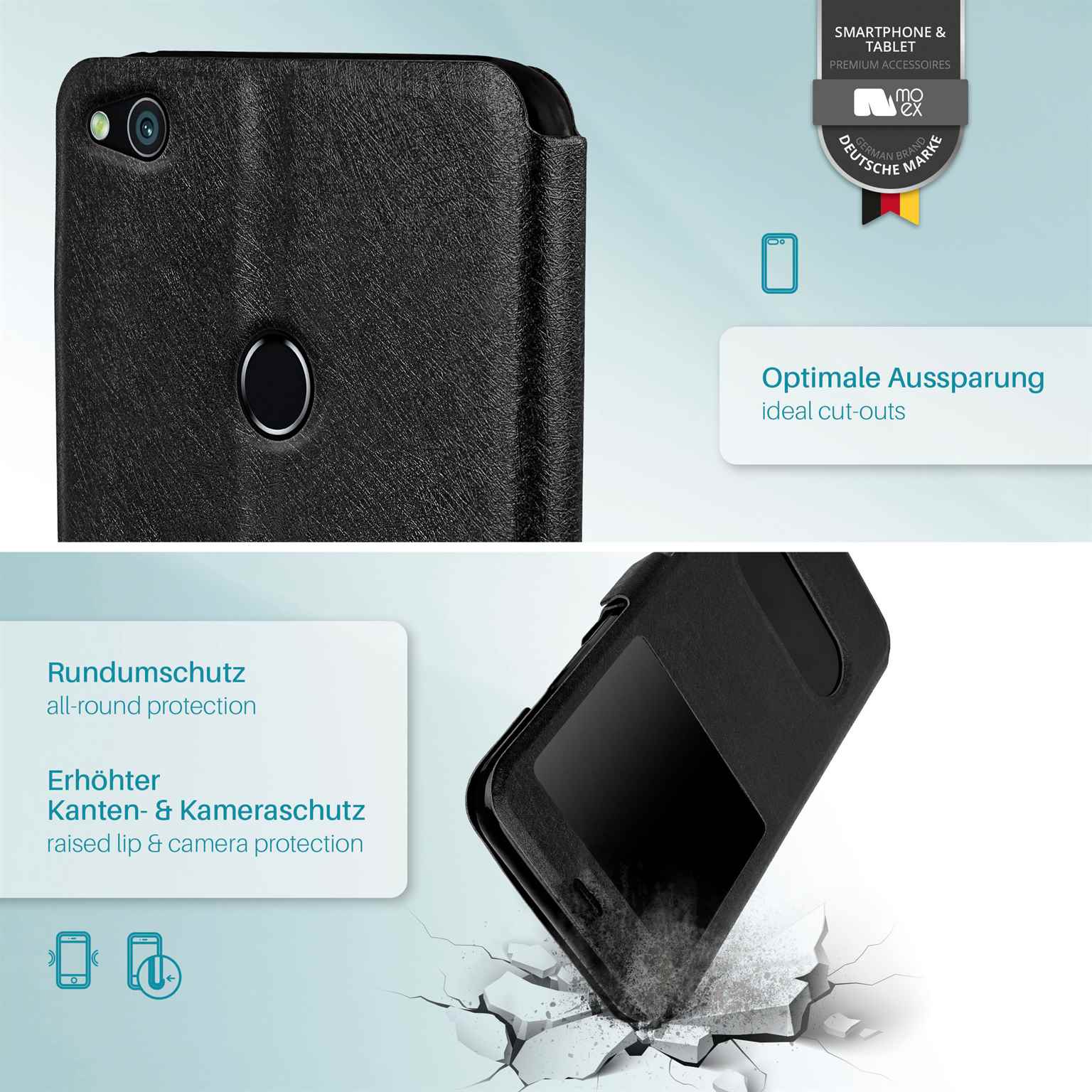moex Comfort Case für Huawei P8 Lite 2017 – Klapphülle mit Fenster, ultra dünnes Flip Case – Weiteres Produktbild 4