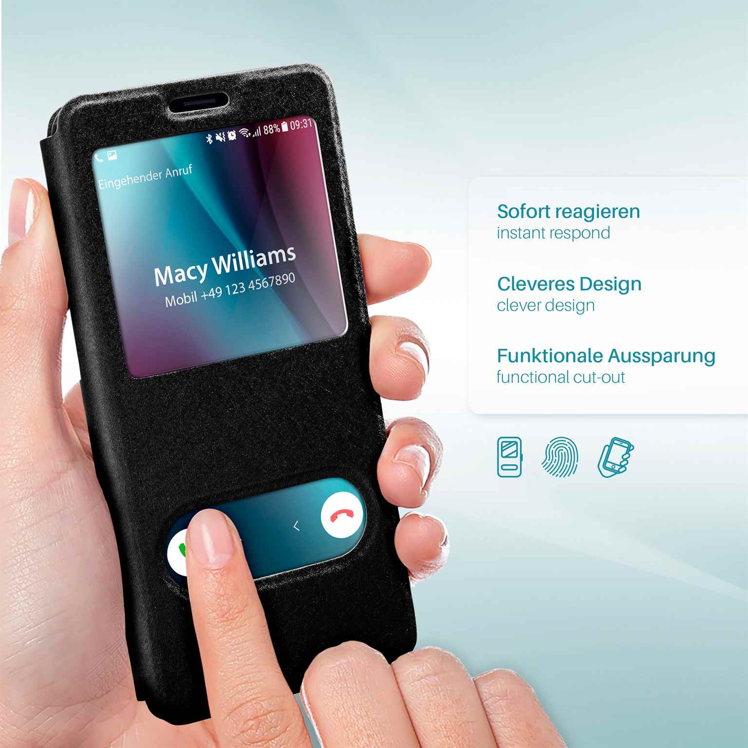 moex Comfort Case für Samsung Galaxy A7 (2016) – Klapphülle mit Fenster, ultra dünnes Flip Case – Weiteres Produktbild 1