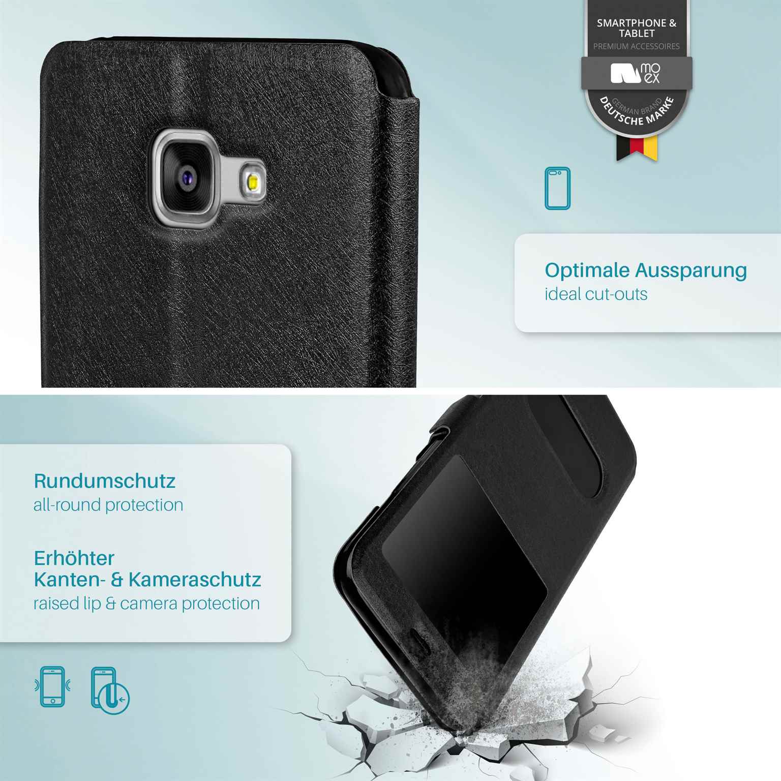 moex Comfort Case für Samsung Galaxy A7 (2016) – Klapphülle mit Fenster, ultra dünnes Flip Case – Weiteres Produktbild 4