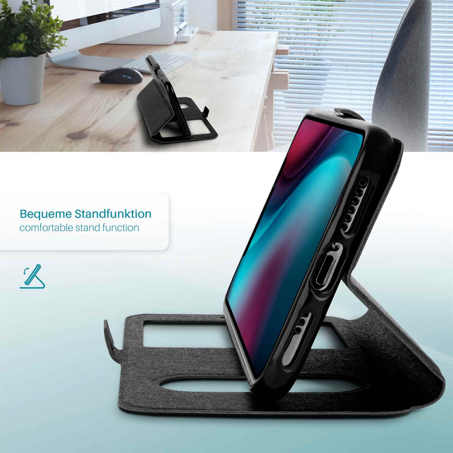 moex Comfort Case für Samsung Galaxy Note 4 – Klapphülle mit Fenster, ultra dünnes Flip Case – Weiteres Produktbild 2