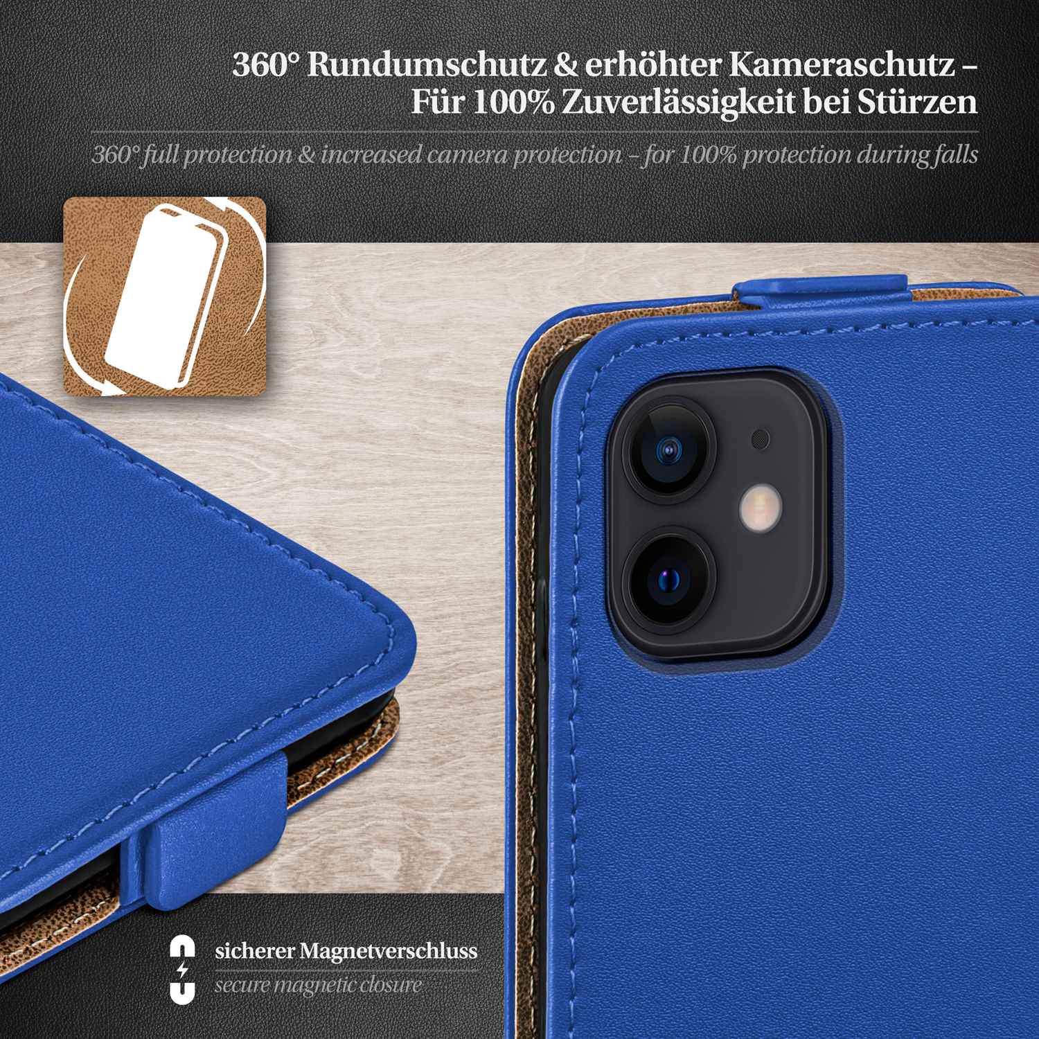 moex Flip Case iPhone 12 Klapphülle Leder Optik – Weiteres Produktbild 2