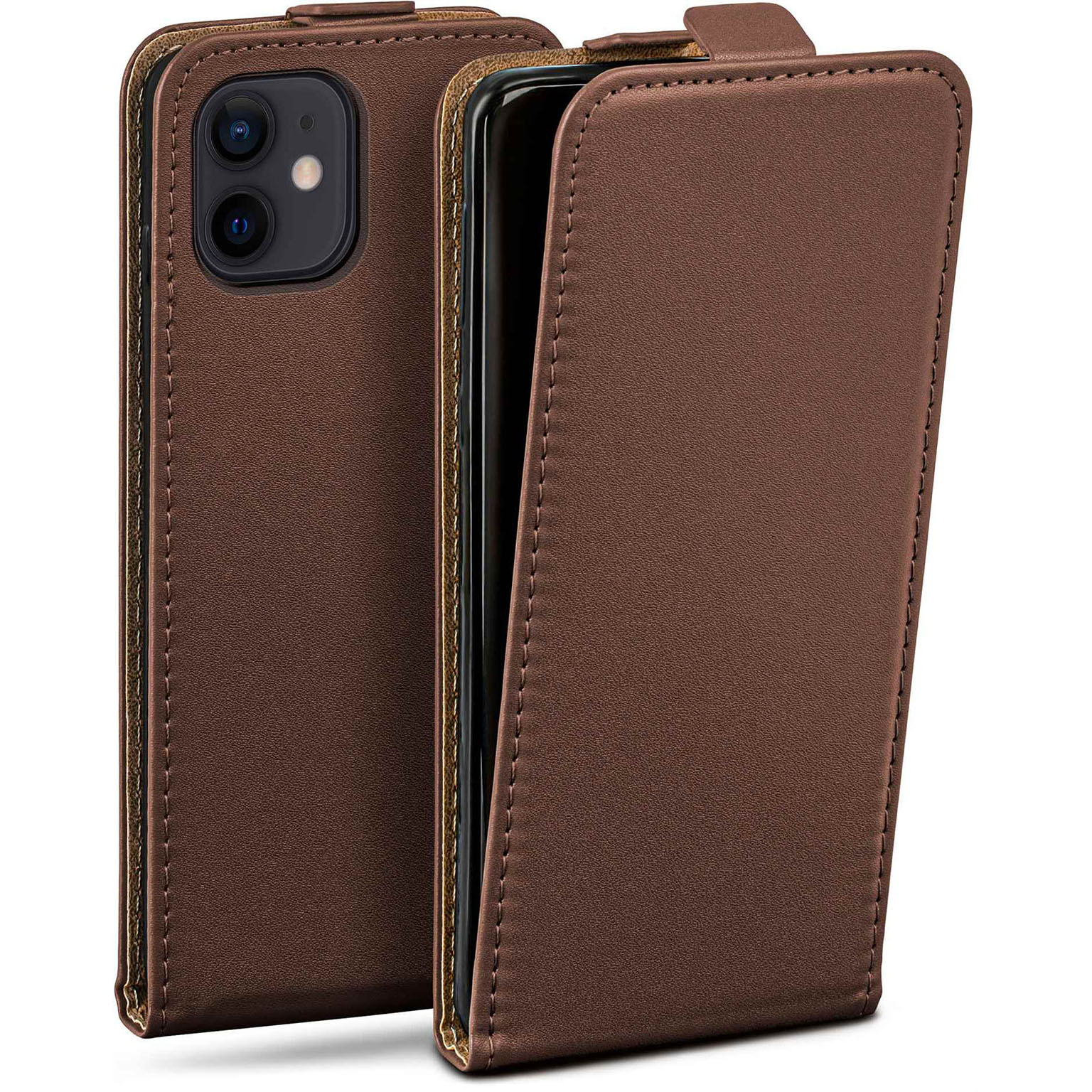 moex Flip Case iPhone 12 Klapphülle Leder Optik Hauptbild