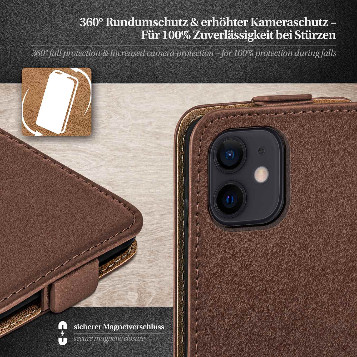 moex Flip Case iPhone 12 Klapphülle Leder Optik – Weiteres Produktbild 2