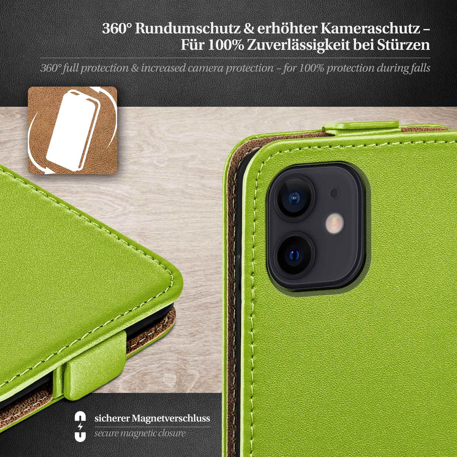moex Flip Case iPhone 12 Klapphülle Leder Optik – Weiteres Produktbild 2