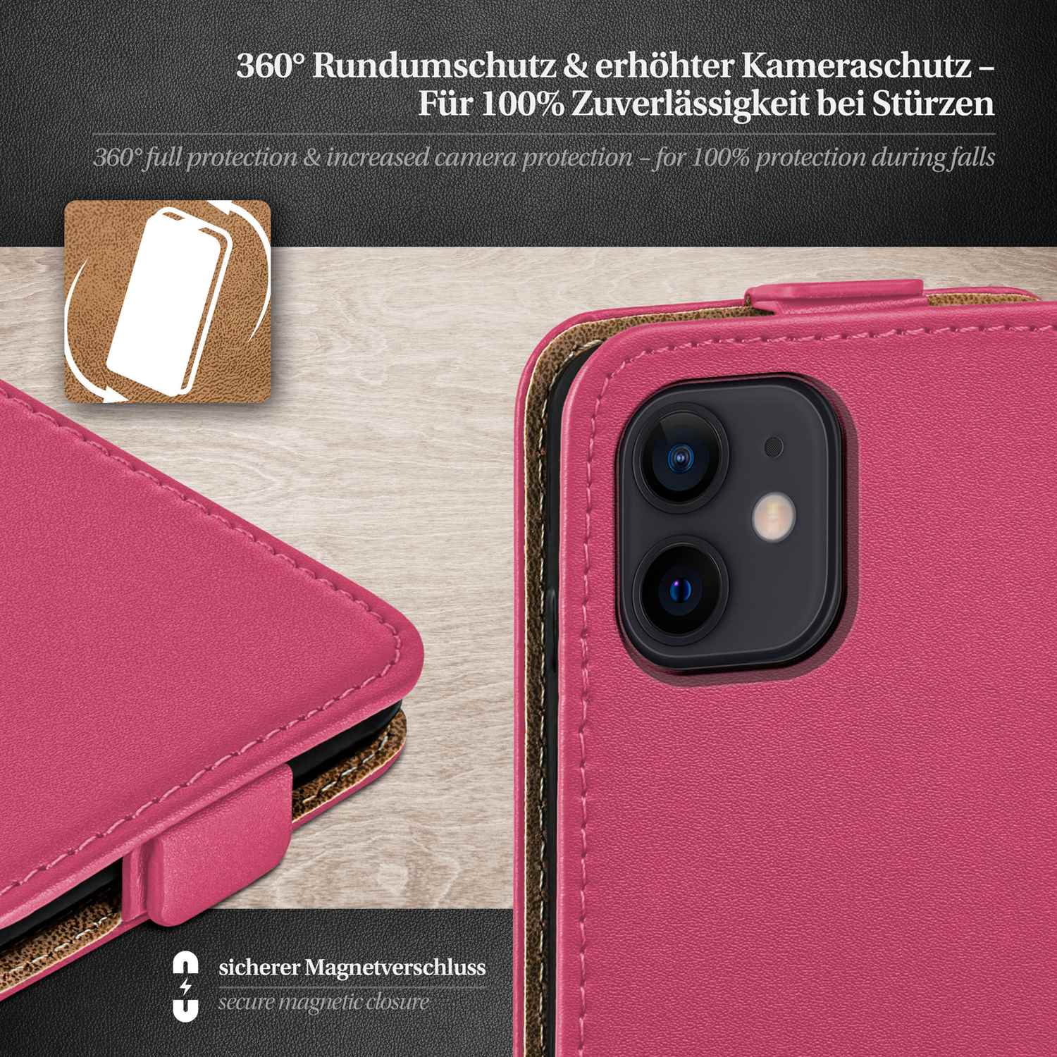 moex Flip Case iPhone 12 Klapphülle Leder Optik – Weiteres Produktbild 2