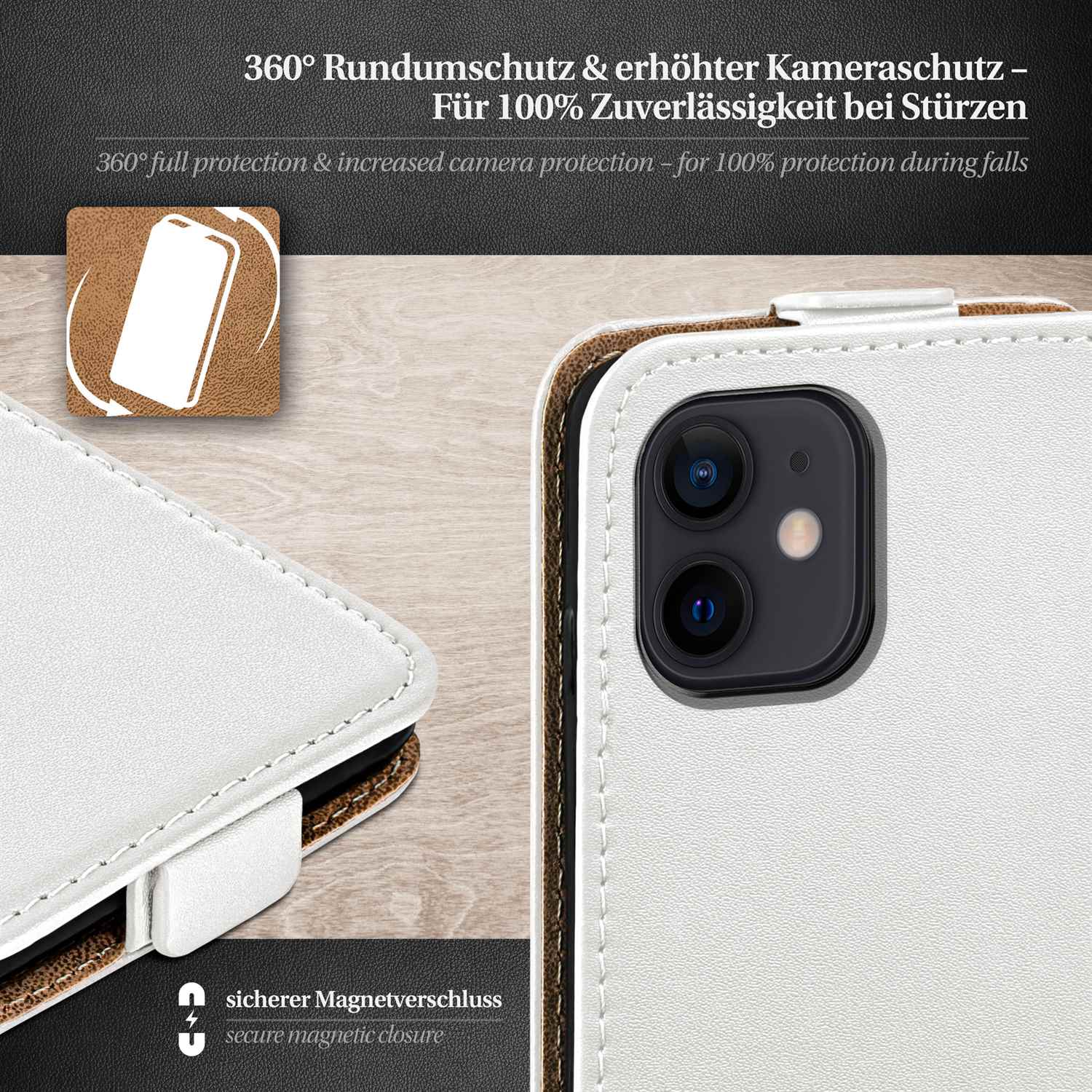 moex Flip Case iPhone 12 Klapphülle Leder Optik – Weiteres Produktbild 2