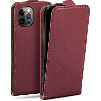 moex moex Flip Case iPhone 12 Pro Klapphülle Leder Optik – Maroon-Red