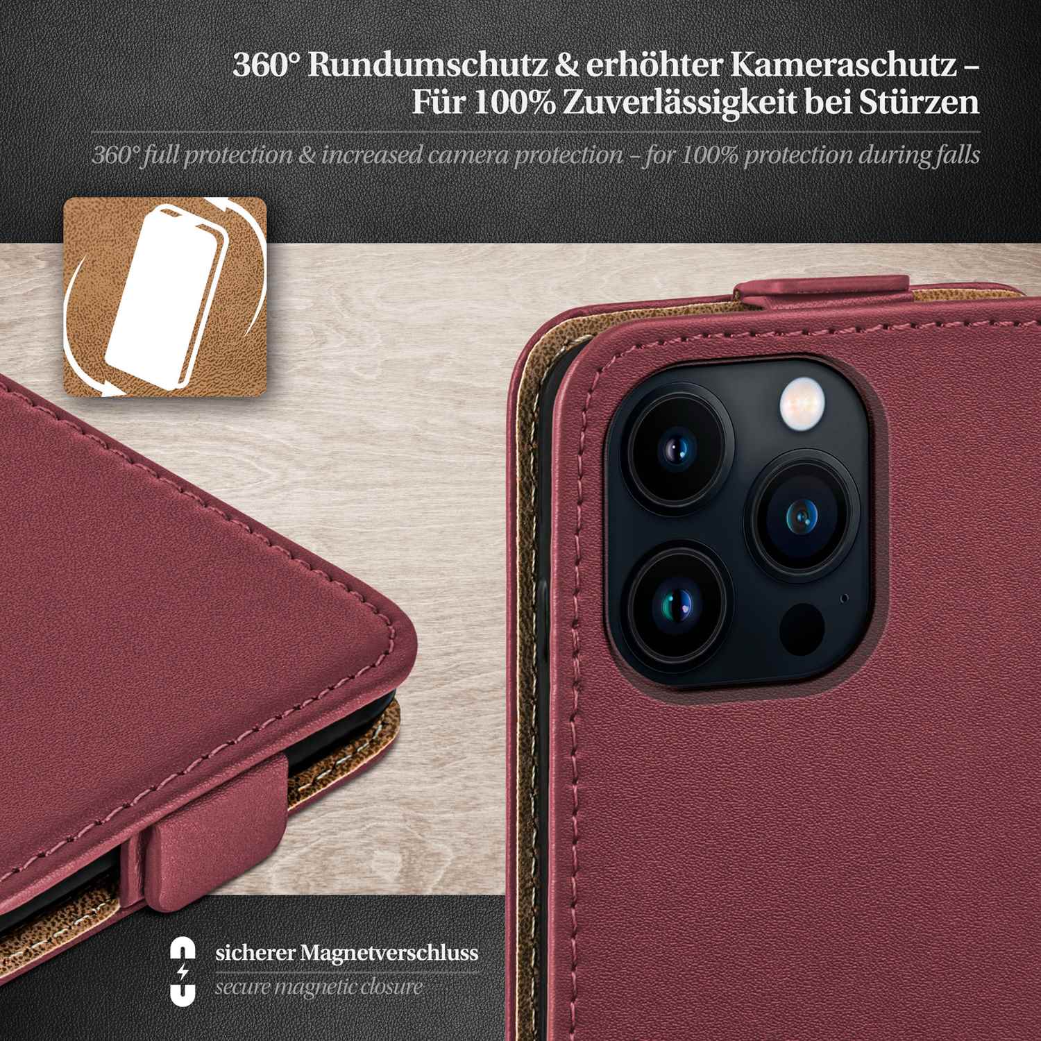 moex Flip Case iPhone 13 Pro Max Klapphülle Leder Optik – Weiteres Produktbild 3