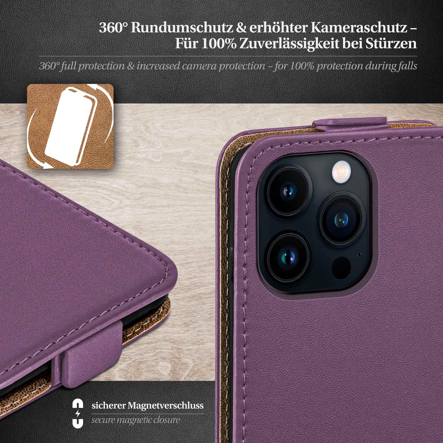 moex Flip Case iPhone 13 Pro Max Klapphülle Leder Optik – Weiteres Produktbild 3
