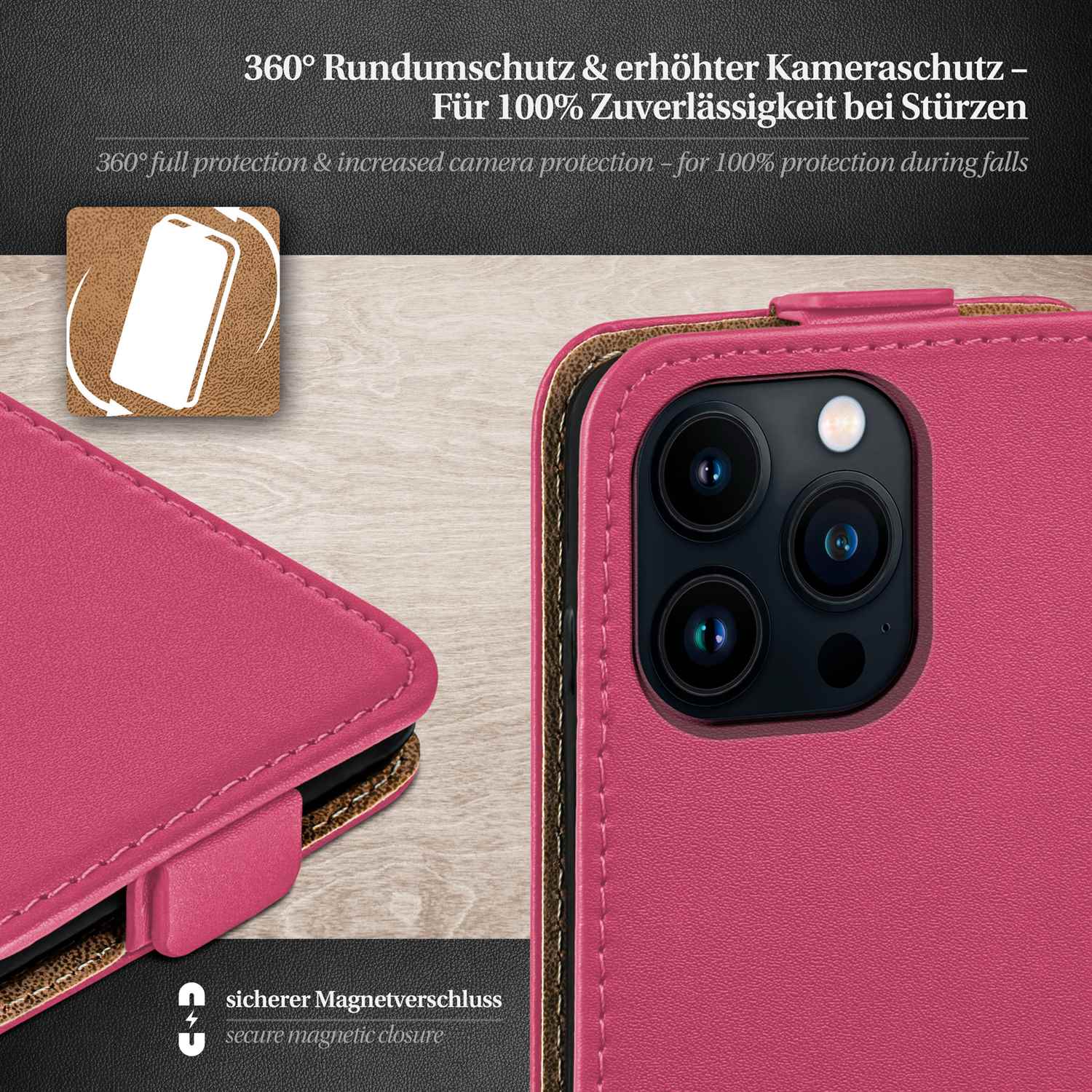 moex Flip Case iPhone 13 Pro Max Klapphülle Leder Optik – Weiteres Produktbild 3