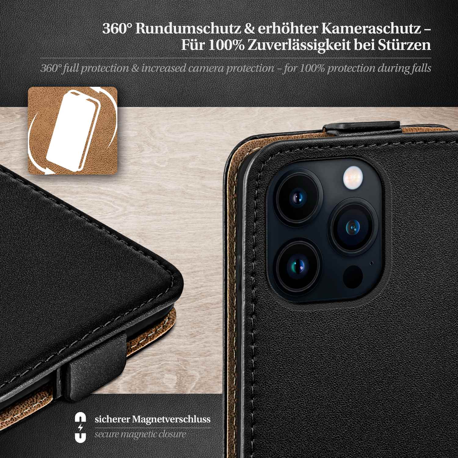 moex Flip Case iPhone 13 Pro Max Klapphülle Leder Optik – Weiteres Produktbild 3