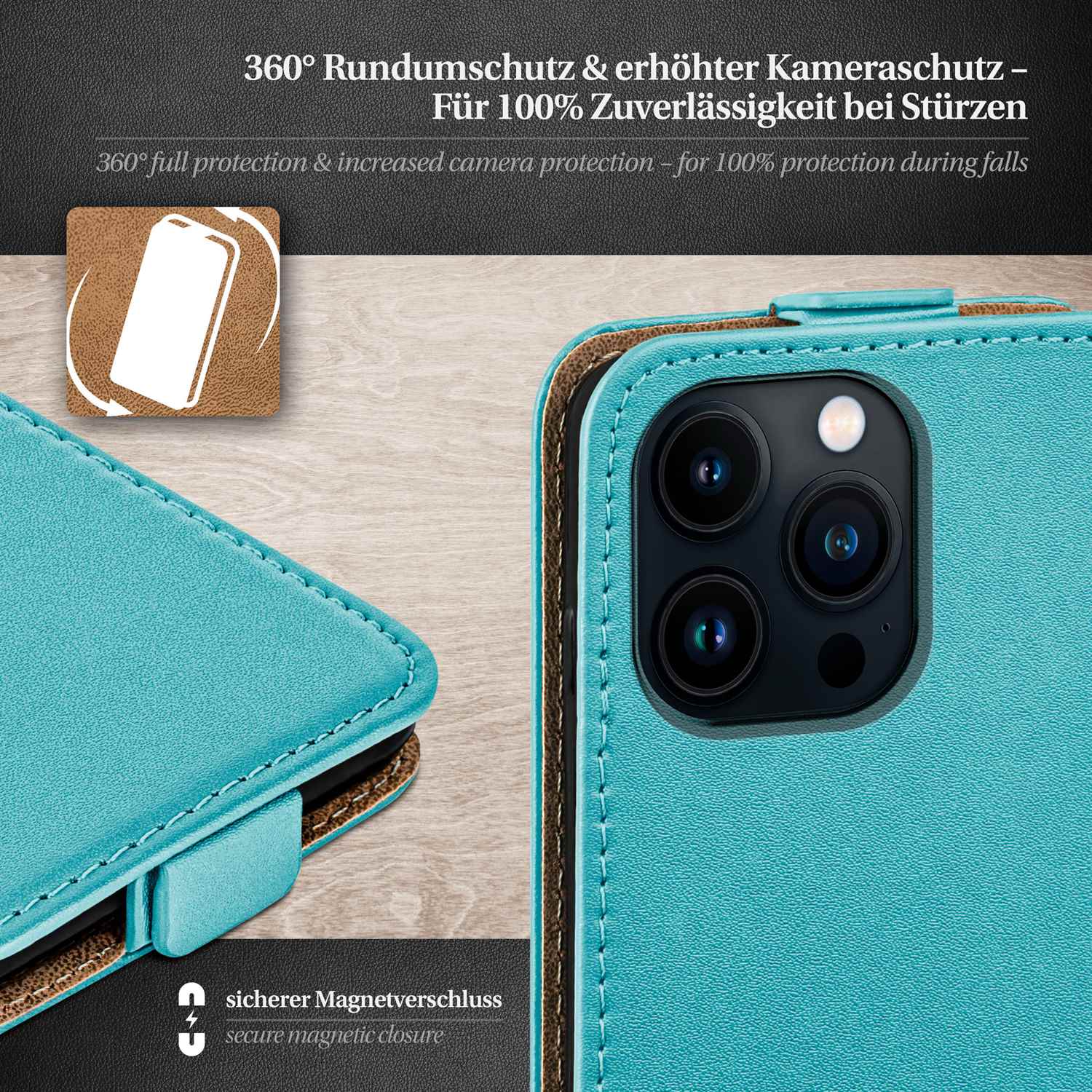 moex Flip Case iPhone 13 Pro Max Klapphülle Leder Optik – Weiteres Produktbild 3