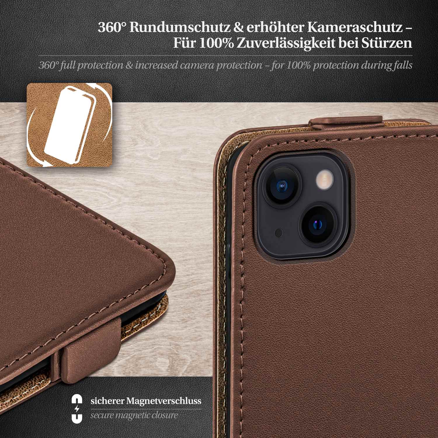 moex Flip Case iPhone 13 Klapphülle Leder Optik – Weiteres Produktbild 3