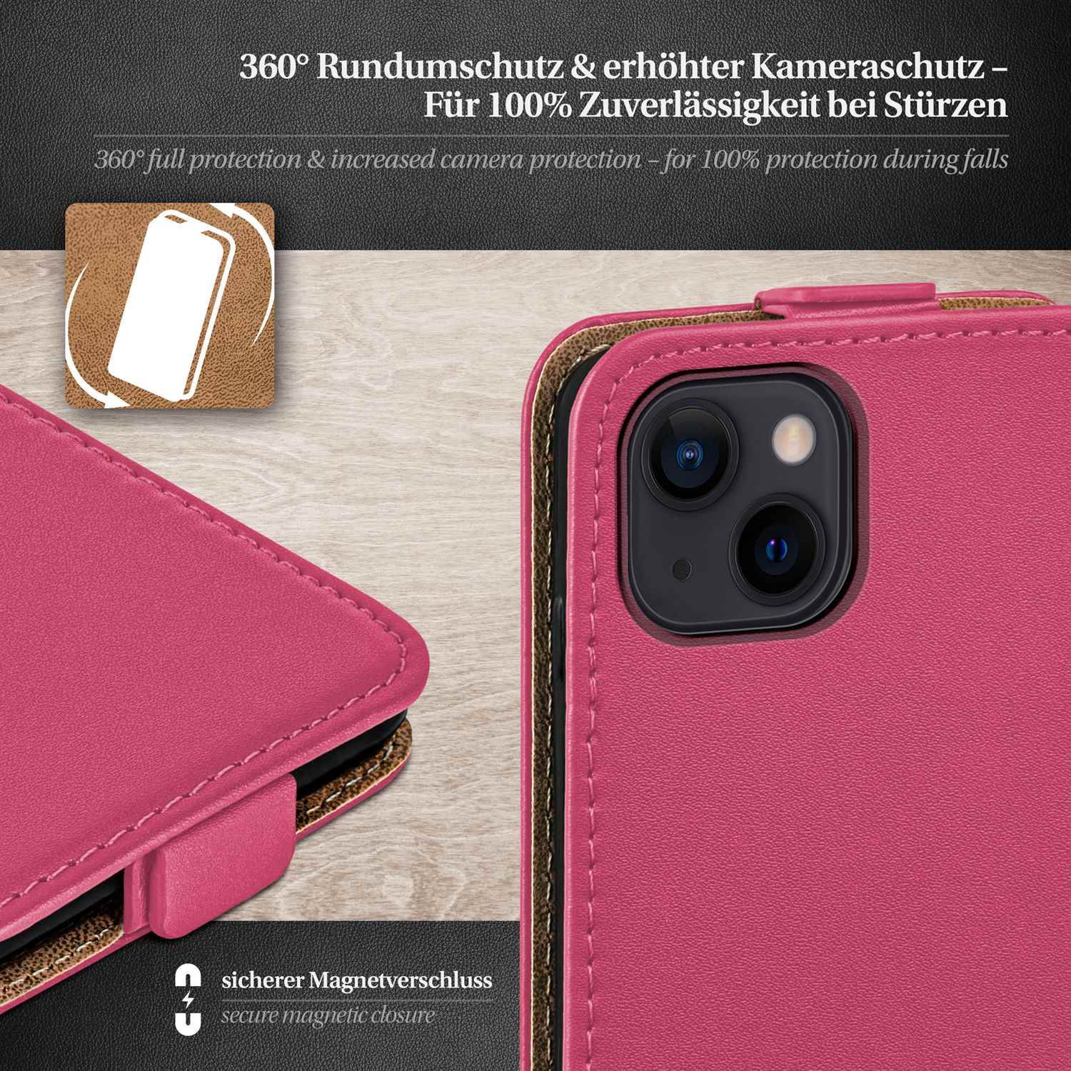 moex Flip Case iPhone 13 Klapphülle Leder Optik – Weiteres Produktbild 3