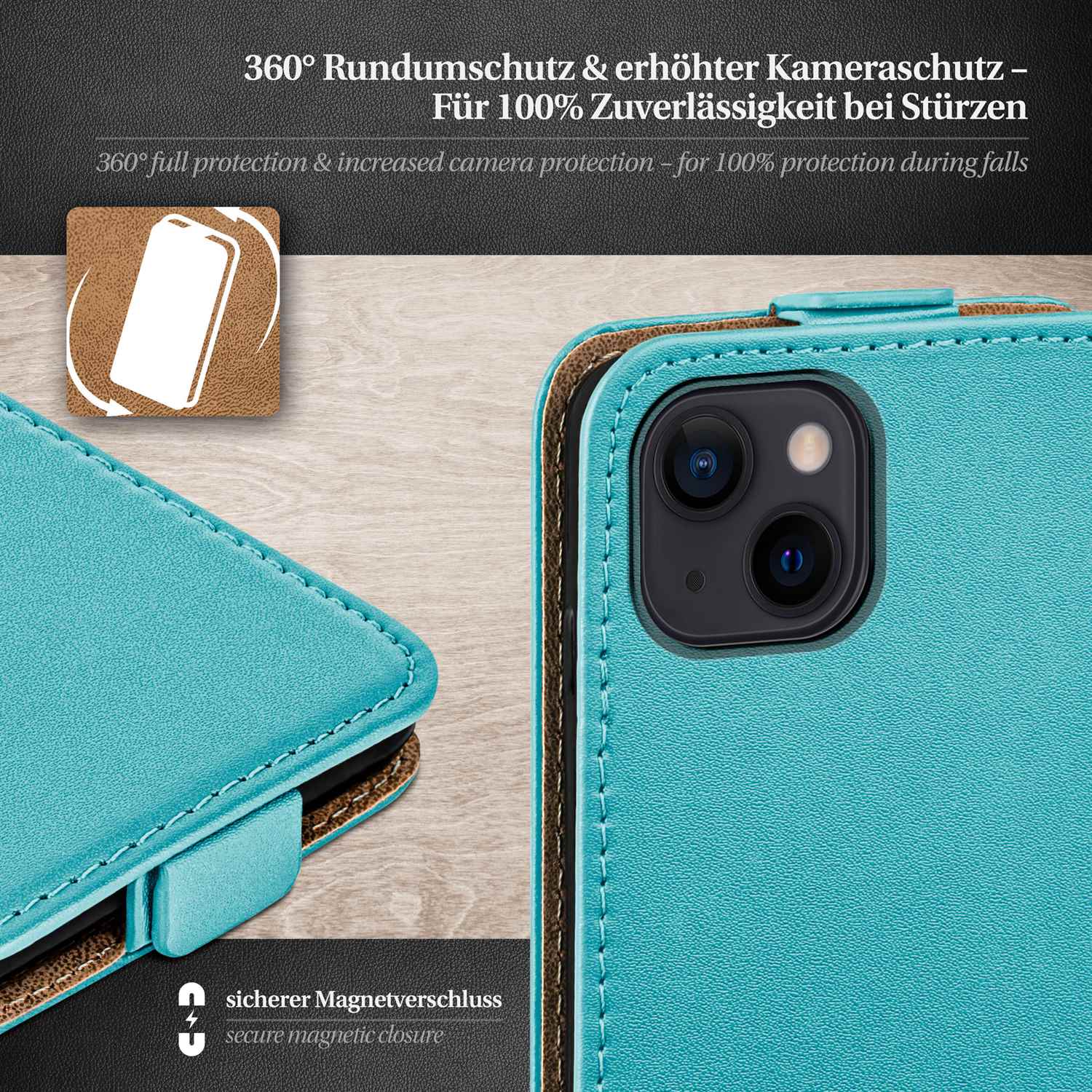 moex Flip Case iPhone 13 Klapphülle Leder Optik – Weiteres Produktbild 3