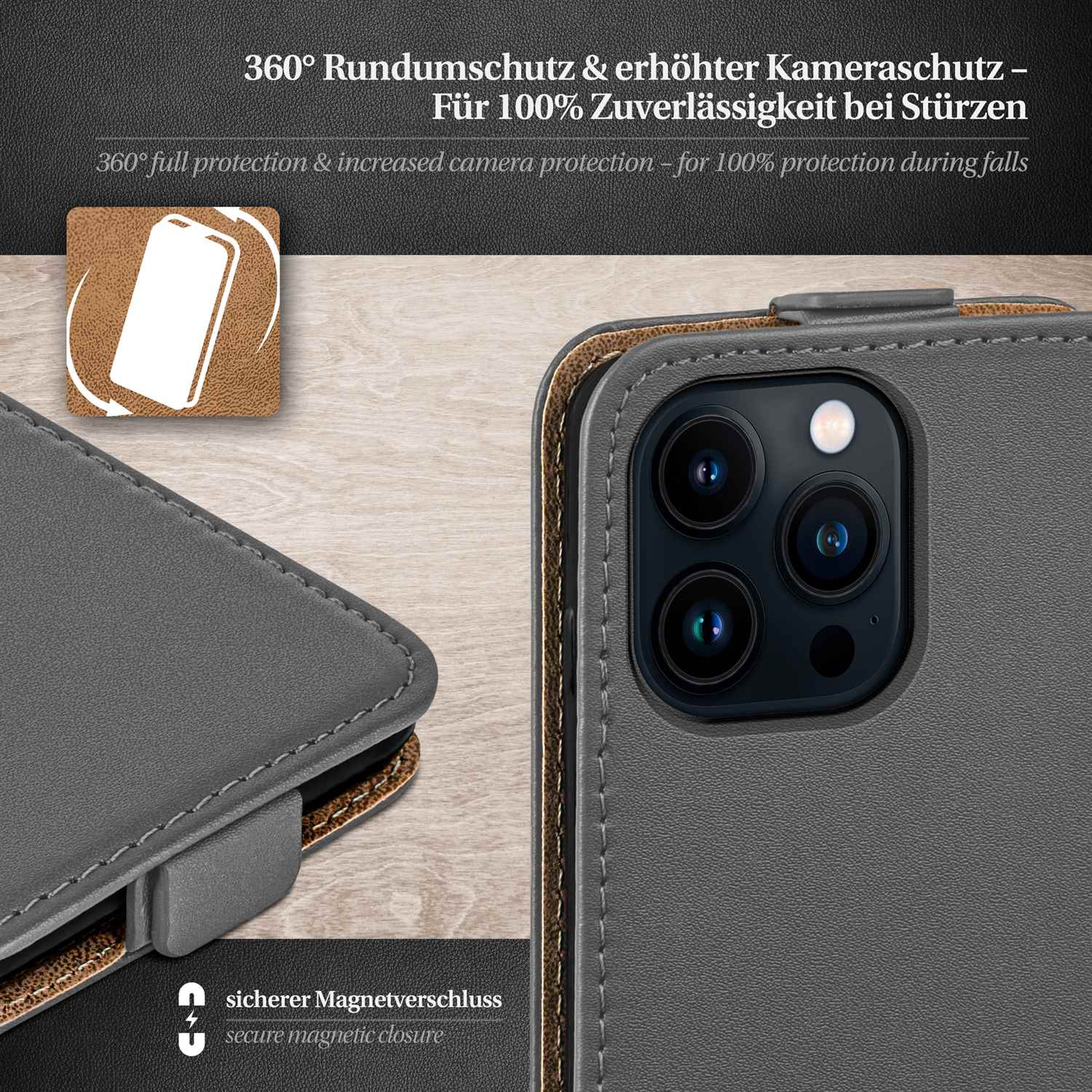moex Flip Case iPhone 14 Pro Max Klapphülle Leder Optik – Weiteres Produktbild 3