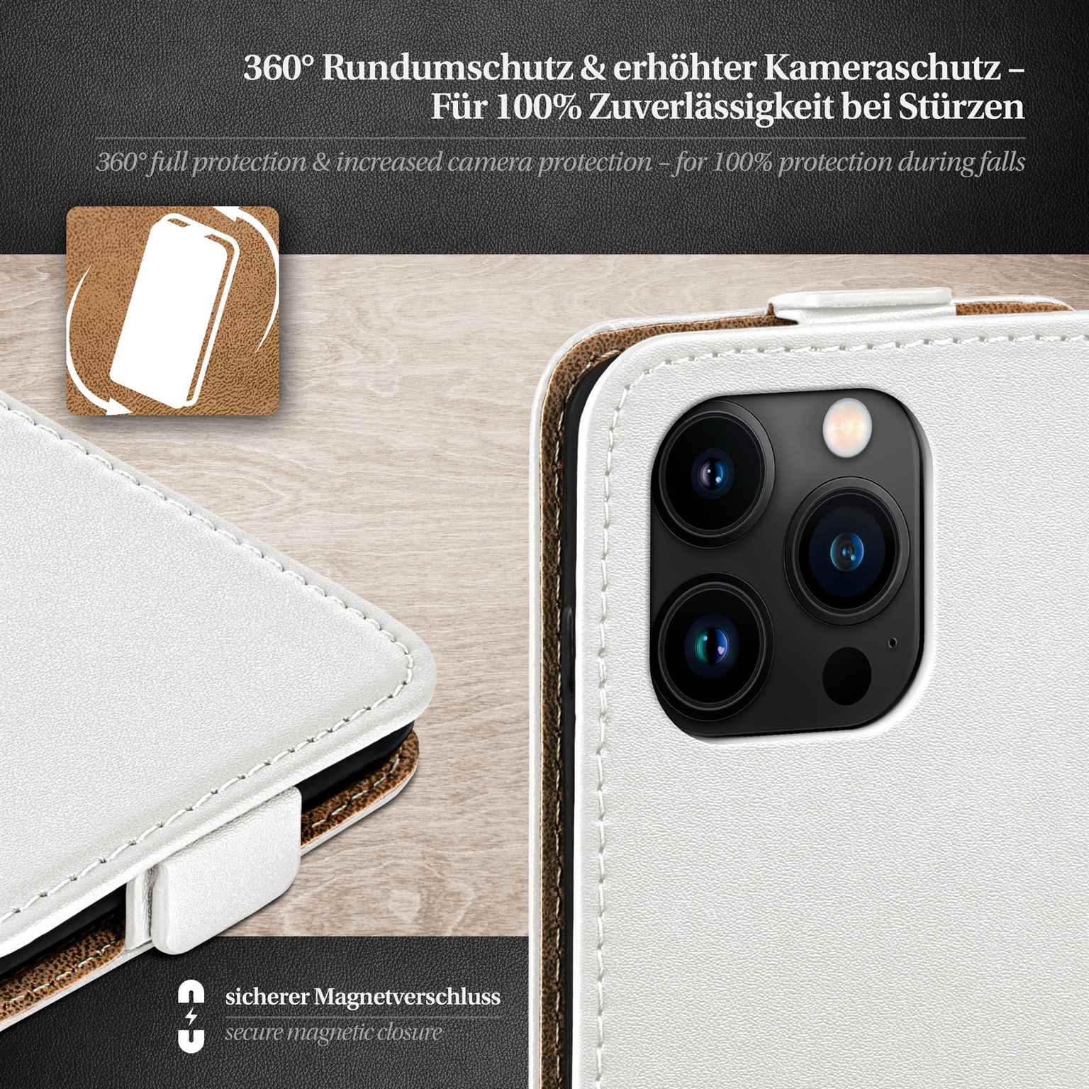 moex Flip Case iPhone 15 Pro Klapphülle Leder Optik – Weiteres Produktbild 3