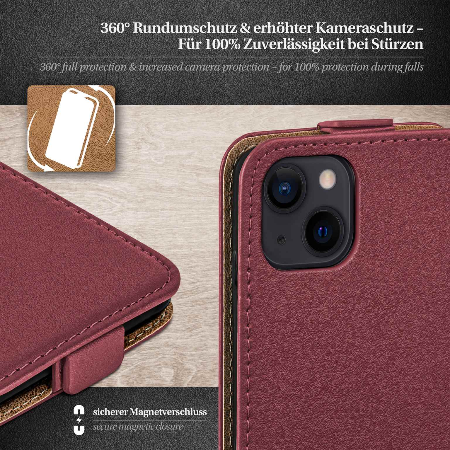 moex Flip Case iPhone 15 Klapphülle Leder Optik – Weiteres Produktbild 3