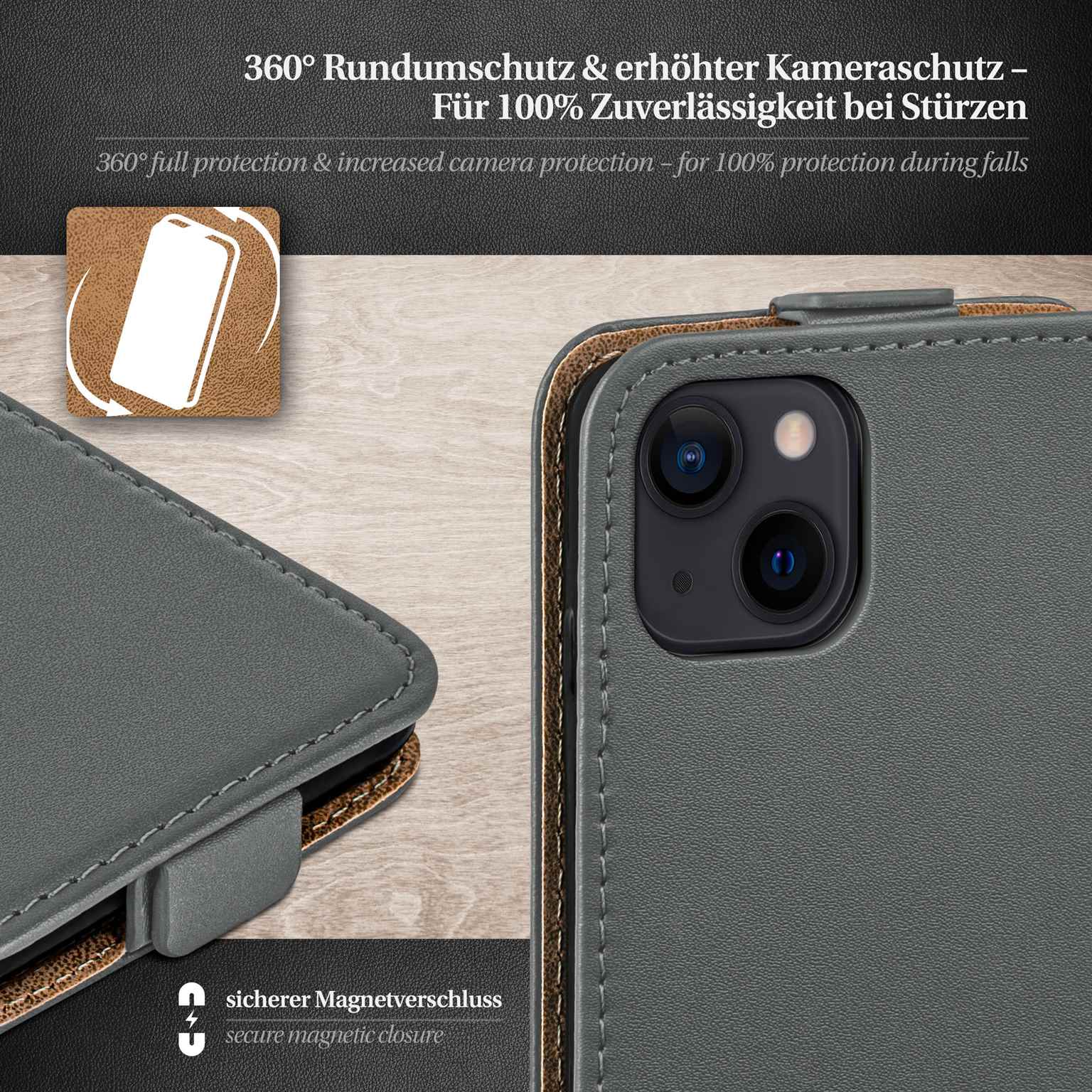 moex Flip Case iPhone 15 Klapphülle Leder Optik – Weiteres Produktbild 3