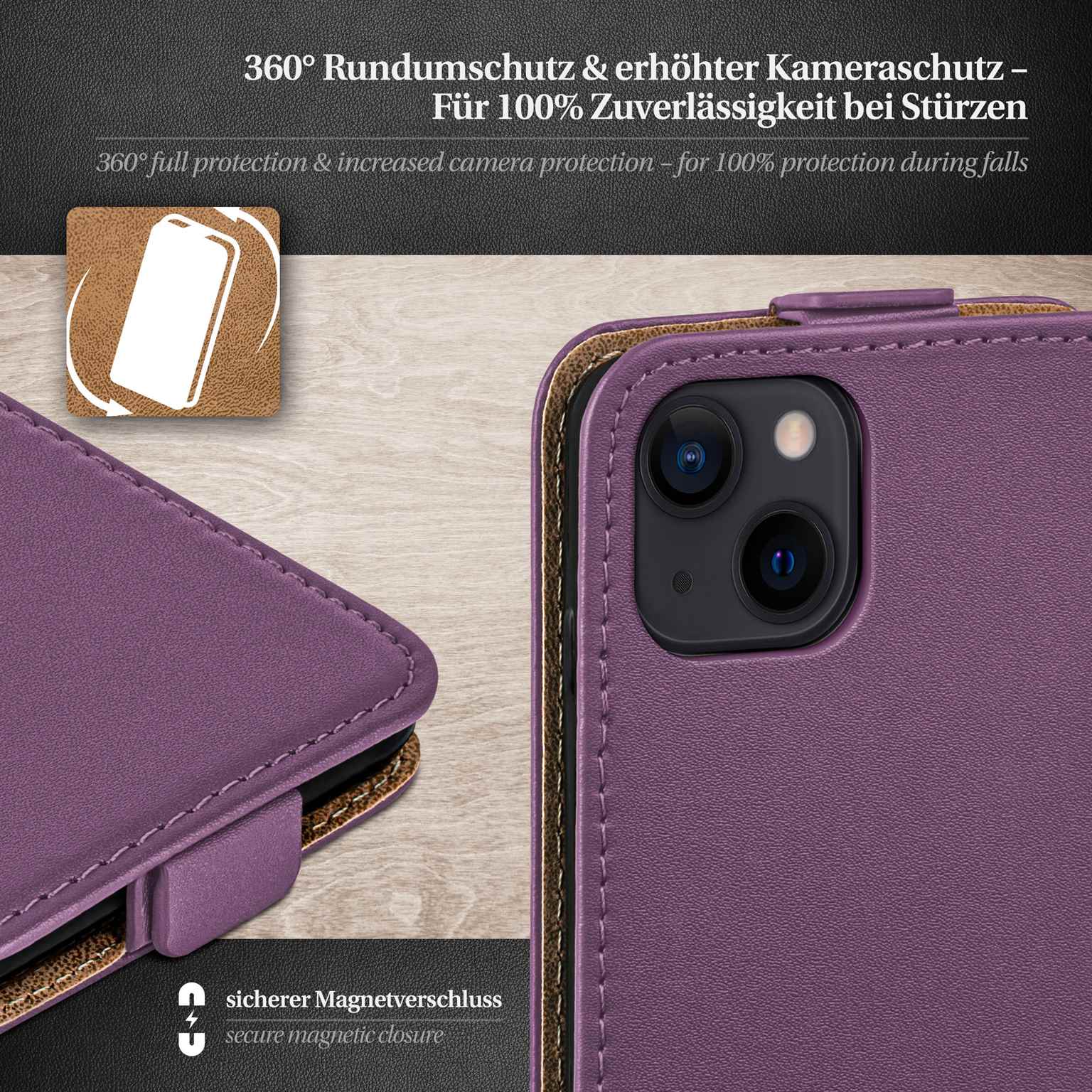 moex Flip Case iPhone 15 Klapphülle Leder Optik – Weiteres Produktbild 3
