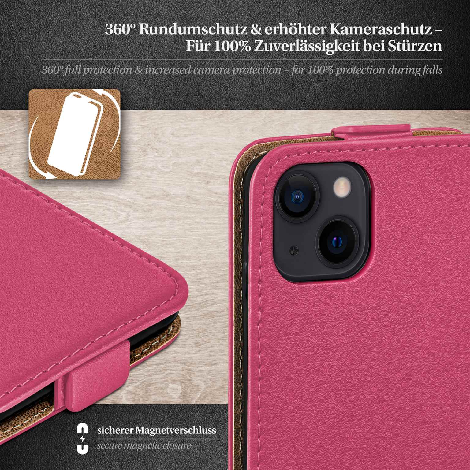 moex Flip Case iPhone 15 Klapphülle Leder Optik – Weiteres Produktbild 3