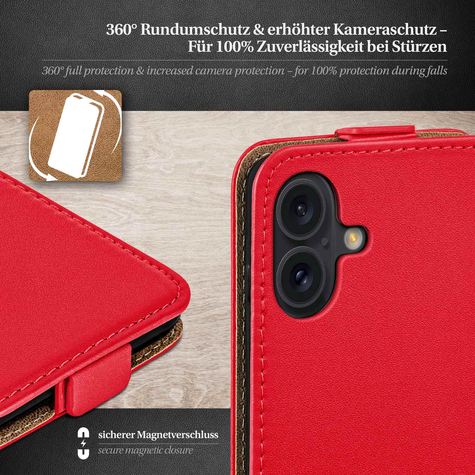 moex Flip Case iPhone 16 Klapphülle Leder Optik – Weiteres Produktbild 3 moex Flip Case iPhone 16 Klapphülle Leder Optik – Weiteres Produktbild 3