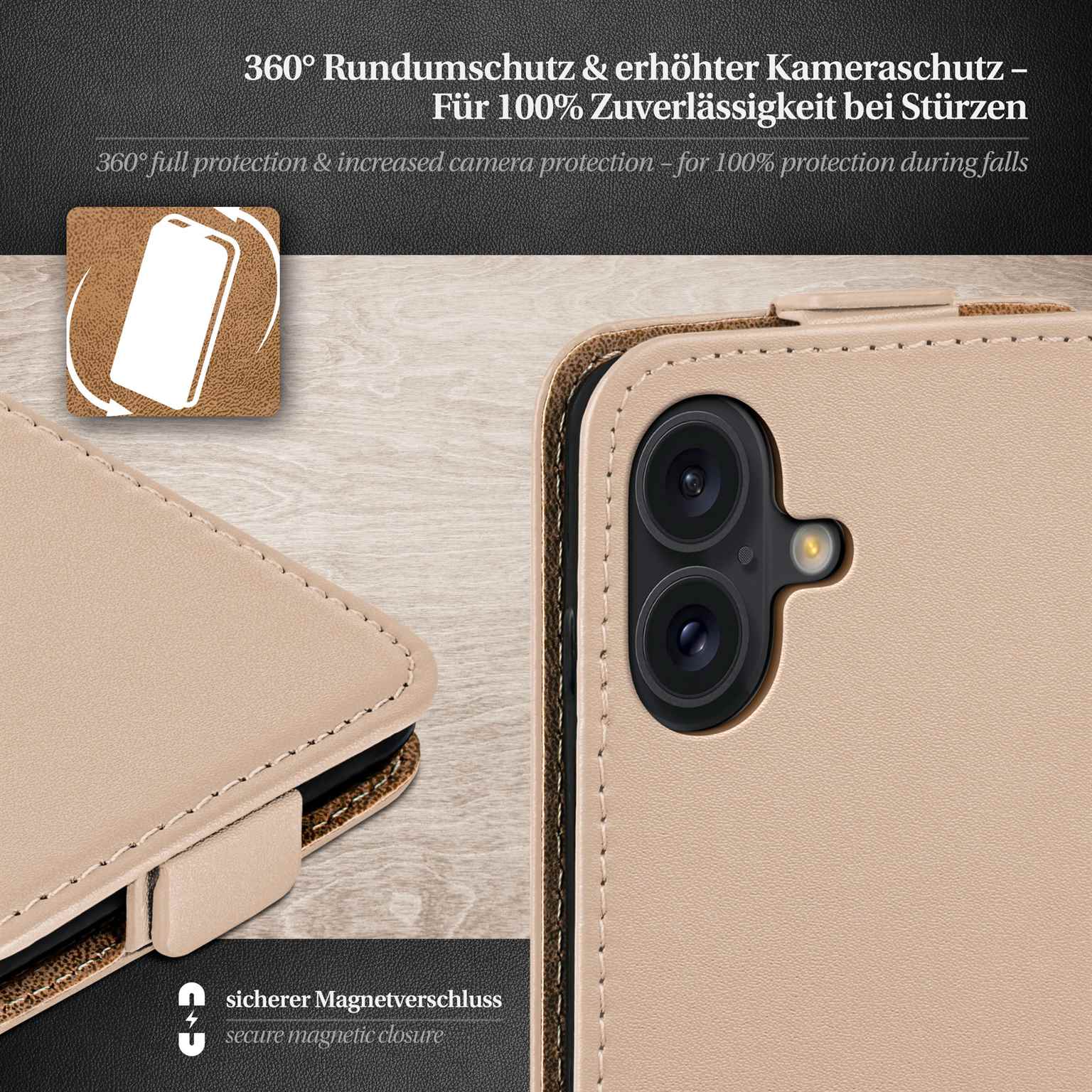 moex Flip Case iPhone 16 Klapphülle Leder Optik – Weiteres Produktbild 3