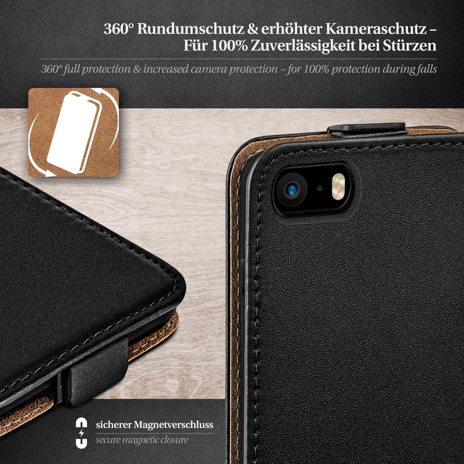 moex Flip Case iPhone 5s Klapphülle Leder Optik – Weiteres Produktbild 2