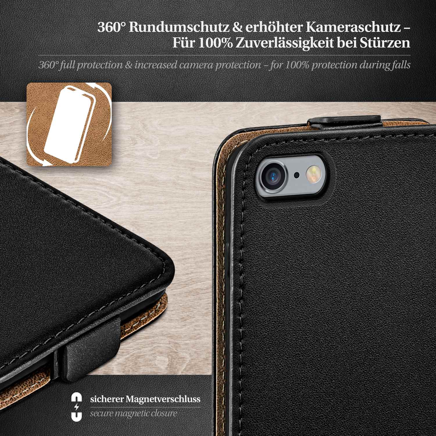 moex Flip Case iPhone 6s Plus Klapphülle Leder Optik – Weiteres Produktbild 3