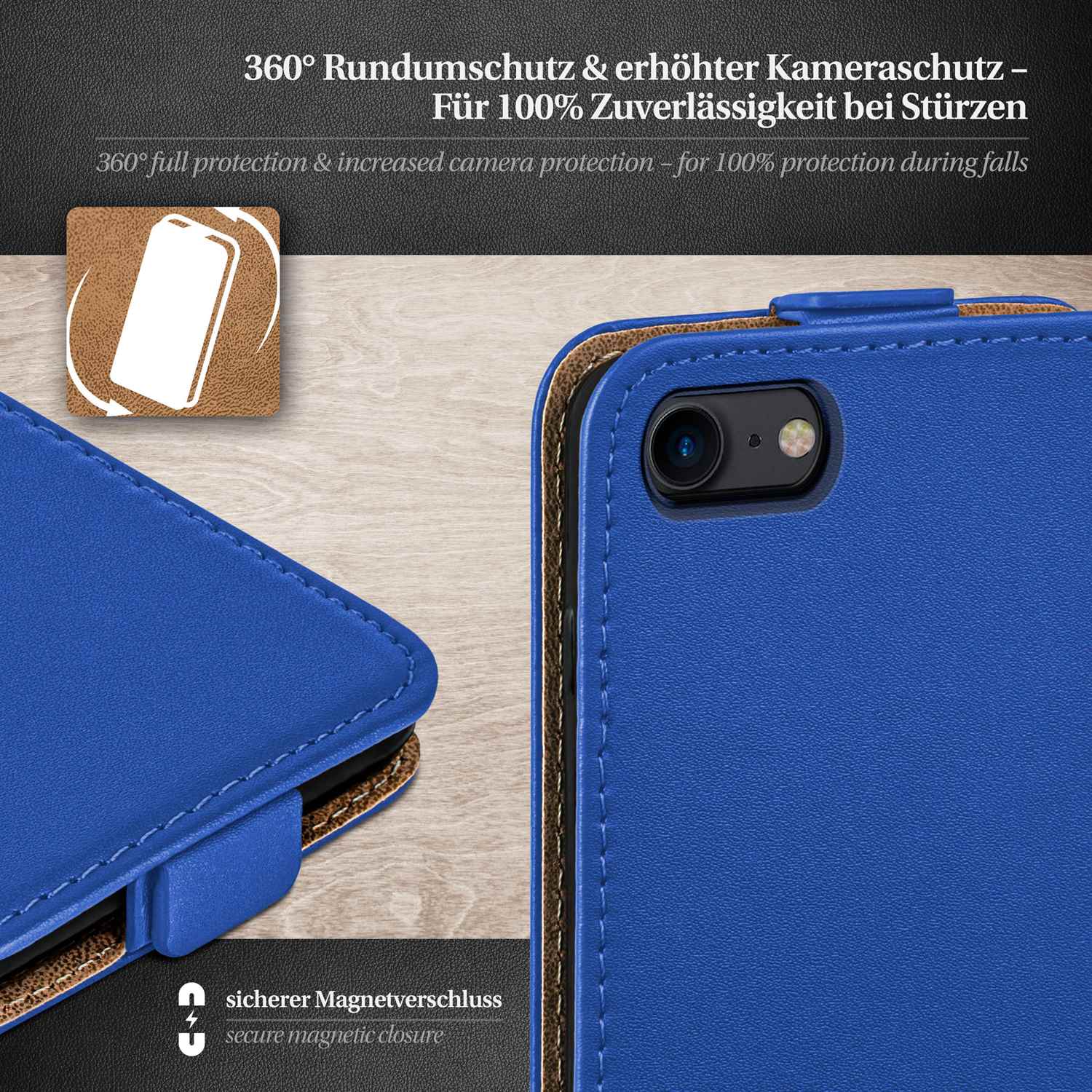 moex Flip Case iPhone 8 Klapphülle Leder Optik – Weiteres Produktbild 3