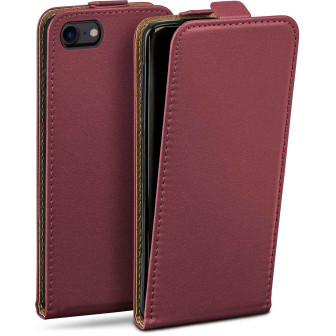moex Flip Case iPhone 8 Klapphülle Leder Optik – Maroon-Red