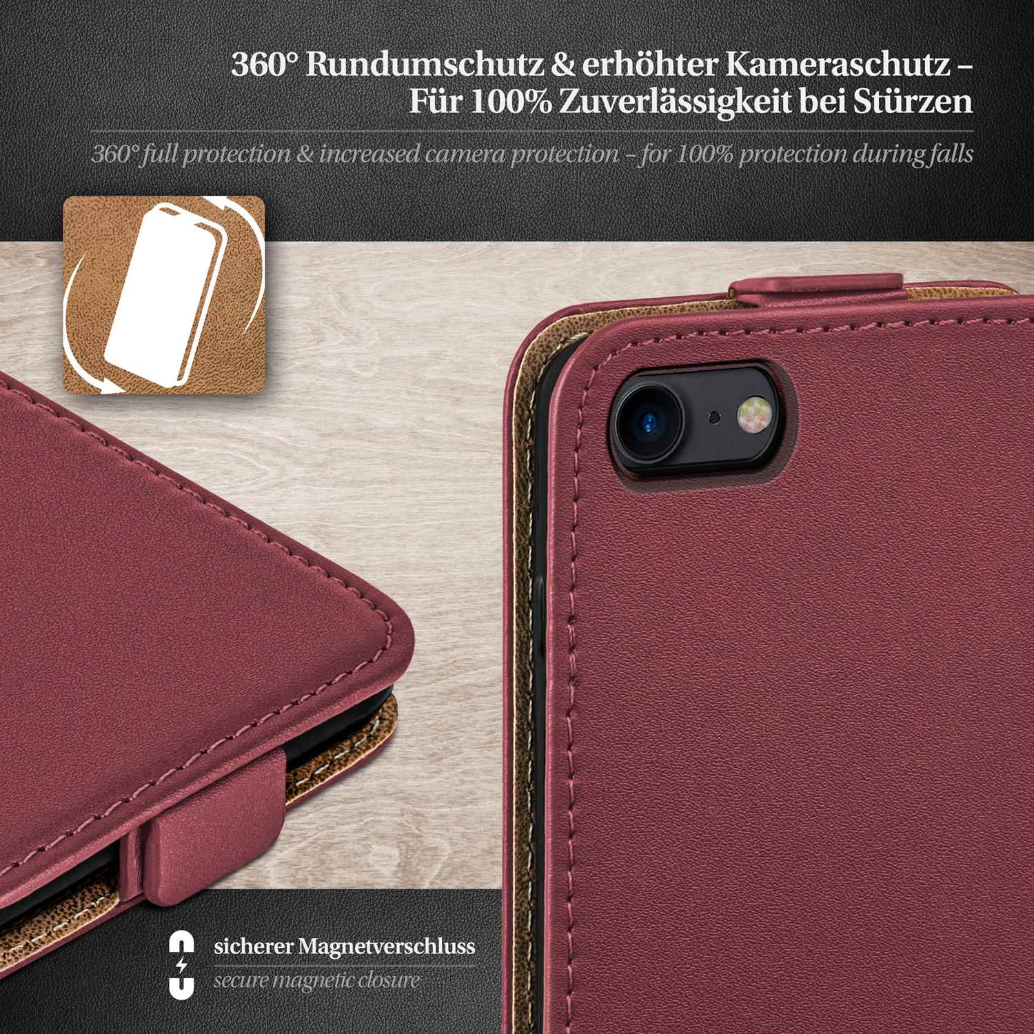 moex Flip Case iPhone 8 Klapphülle Leder Optik – Weiteres Produktbild 3