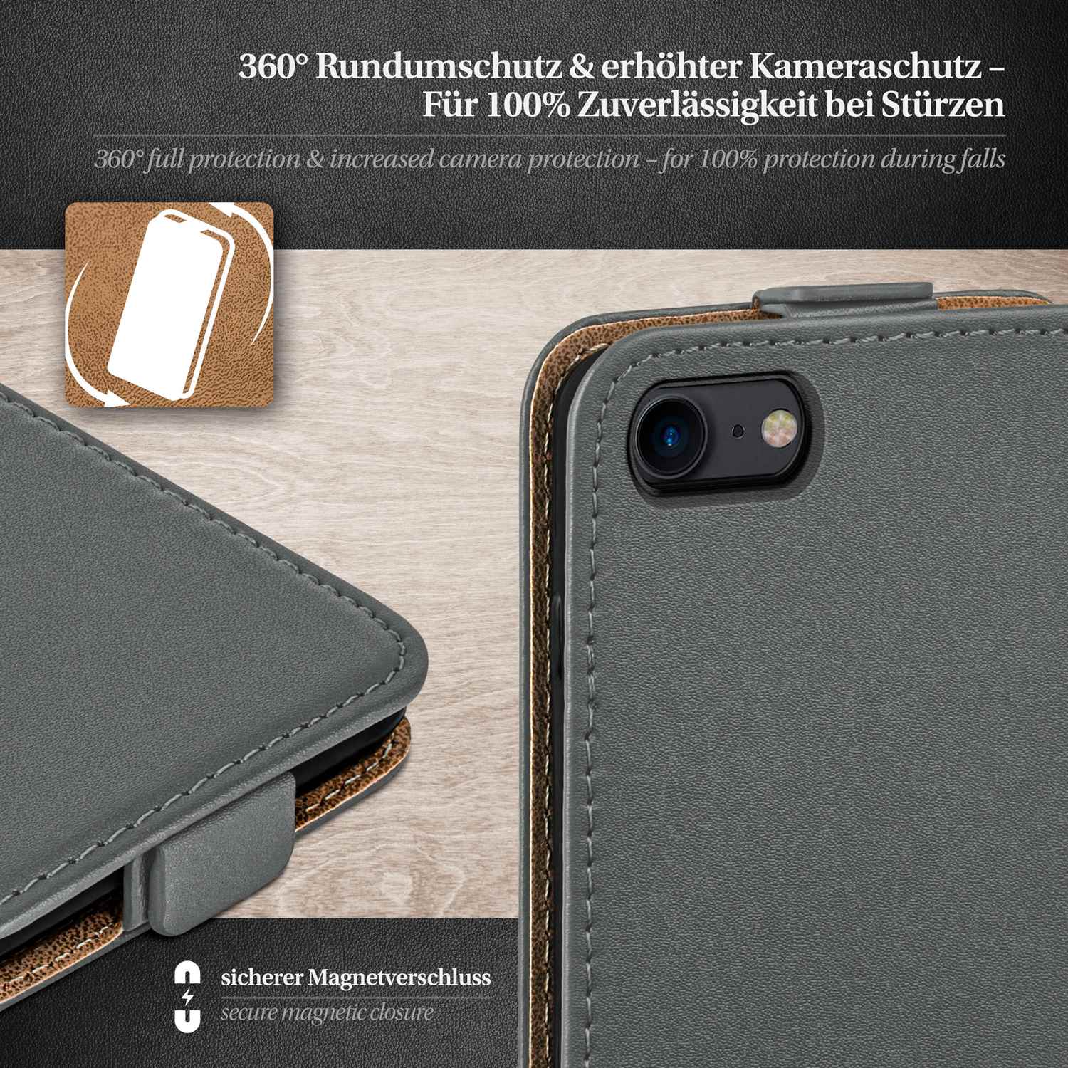 moex Flip Case iPhone 8 Klapphülle Leder Optik – Weiteres Produktbild 3