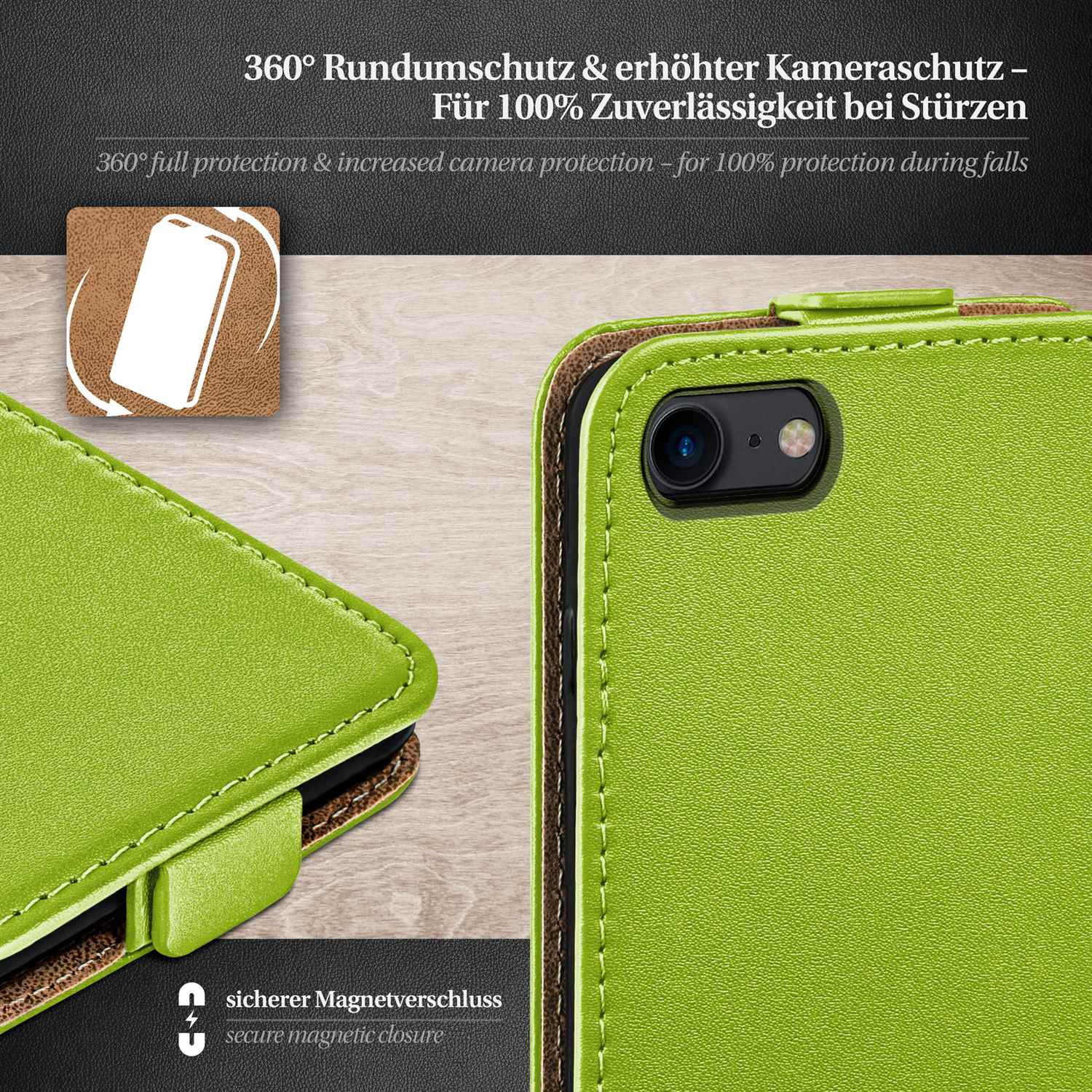 moex Flip Case iPhone 8 Klapphülle Leder Optik – Weiteres Produktbild 3