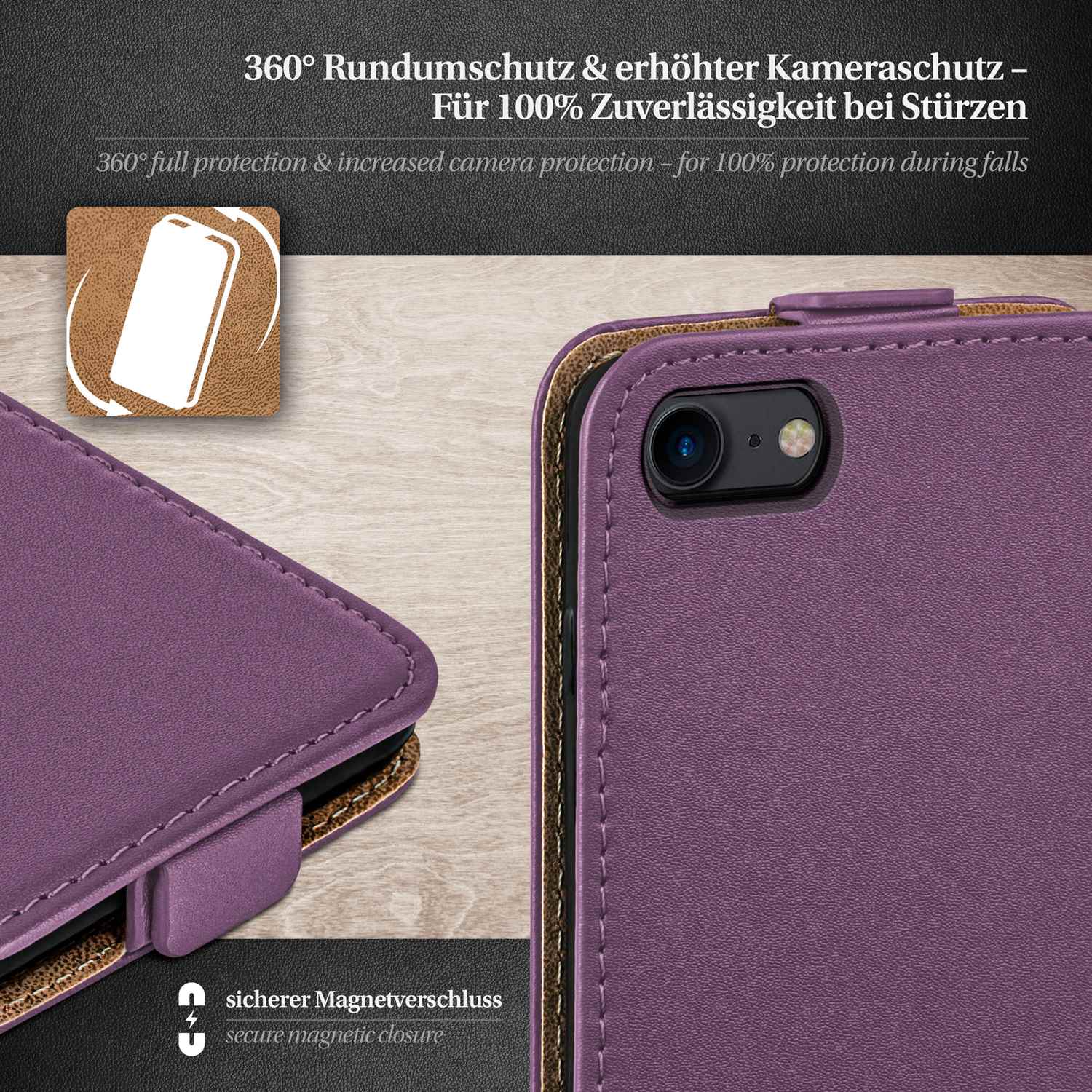 moex Flip Case iPhone 8 Klapphülle Leder Optik – Weiteres Produktbild 3