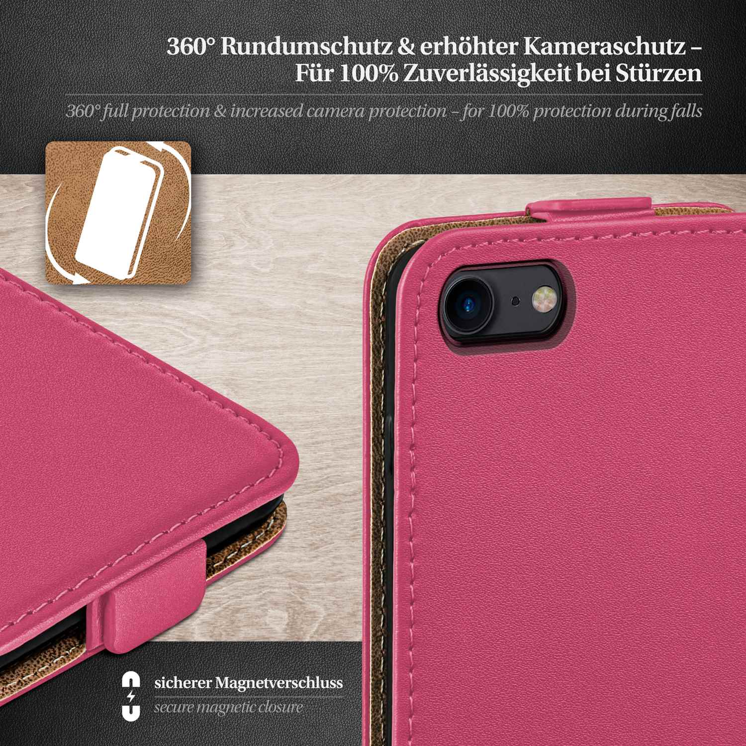 moex Flip Case iPhone 8 Klapphülle Leder Optik – Weiteres Produktbild 3