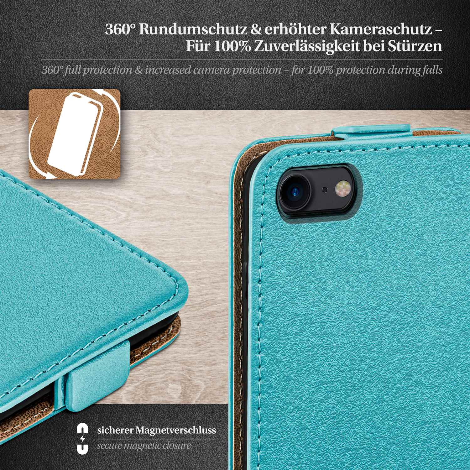 moex Flip Case iPhone 8 Klapphülle Leder Optik – Weiteres Produktbild 3