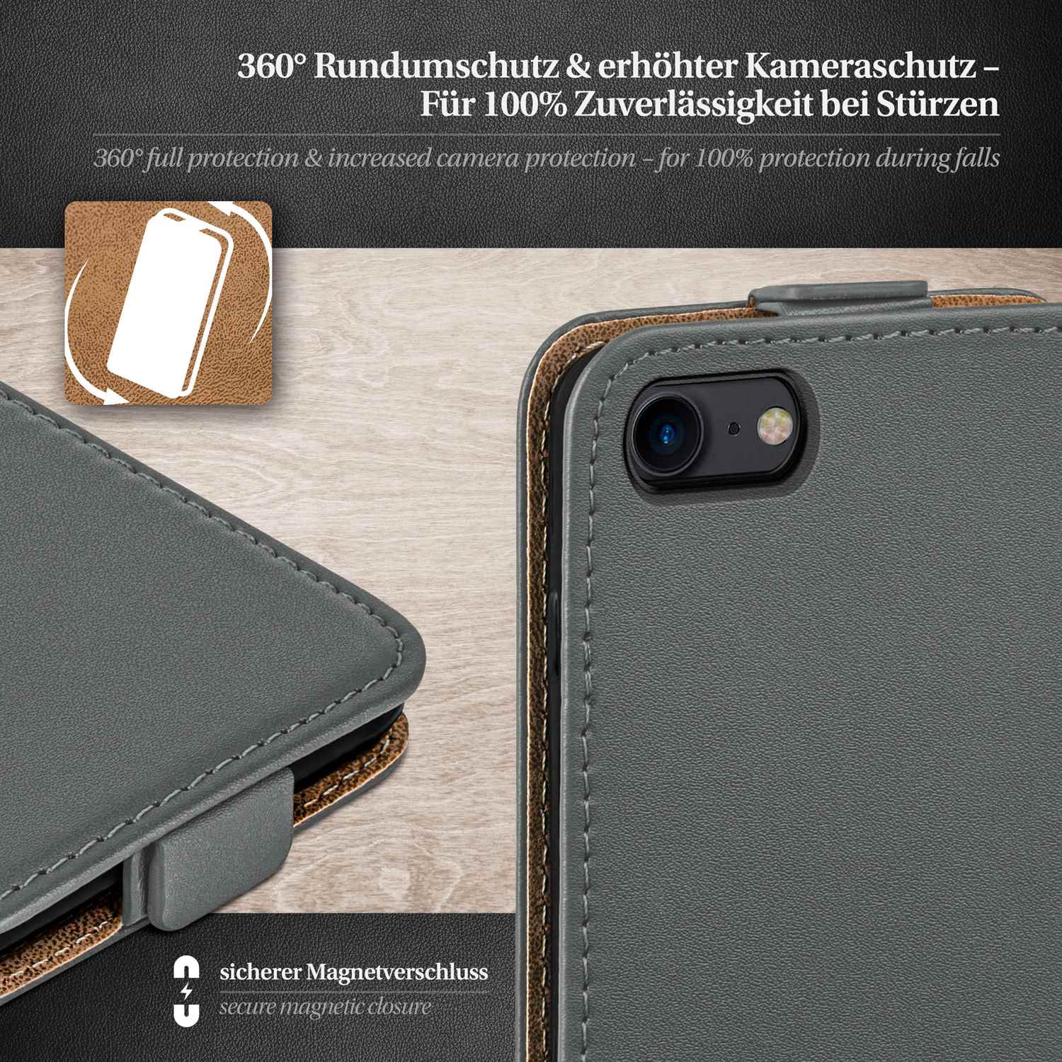 moex Flip Case iPhone SE (2020) Klapphülle Leder Optik – Weiteres Produktbild 3