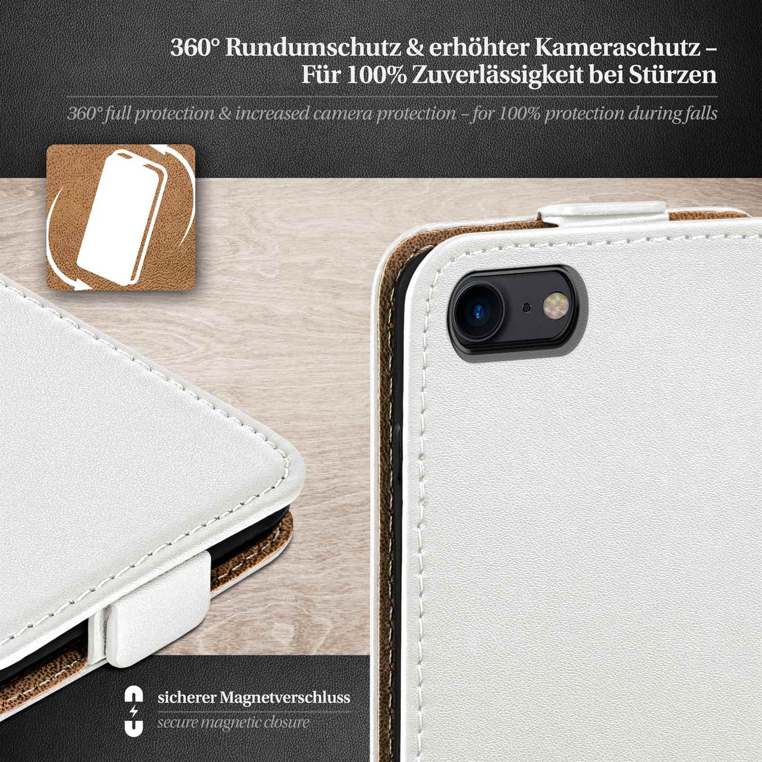 moex Flip Case iPhone SE (2020) Klapphülle Leder Optik – Weiteres Produktbild 3