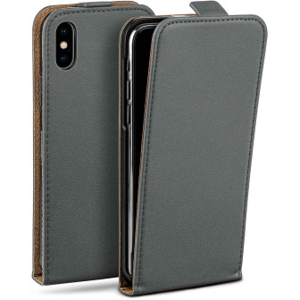 moex moex Flip Case iPhone XS Klapphülle Leder Optik – Anthracite-Gray