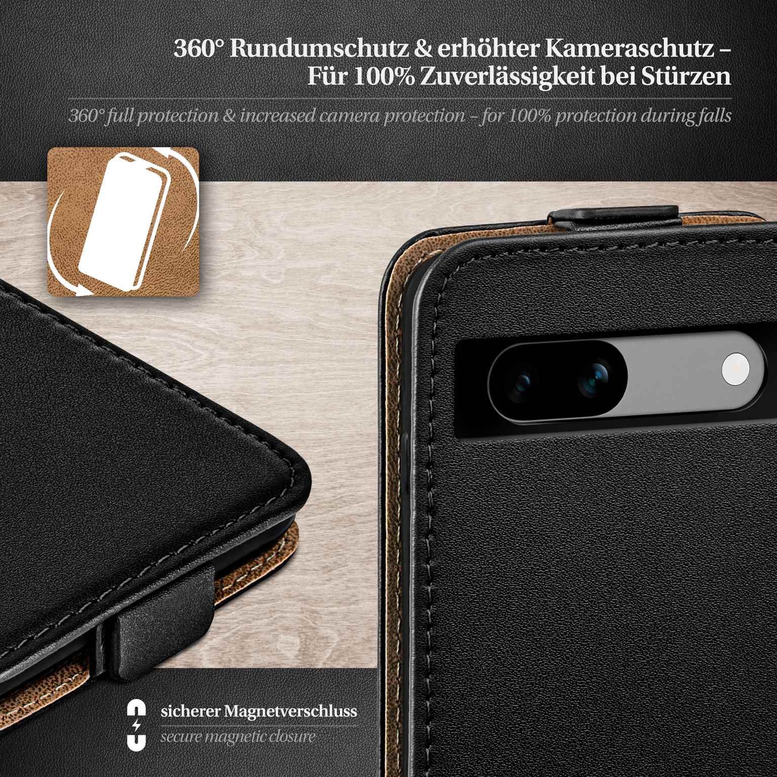 moex Flip Case Google Pixel 7a Klapphülle Leder Optik – Weiteres Produktbild 3