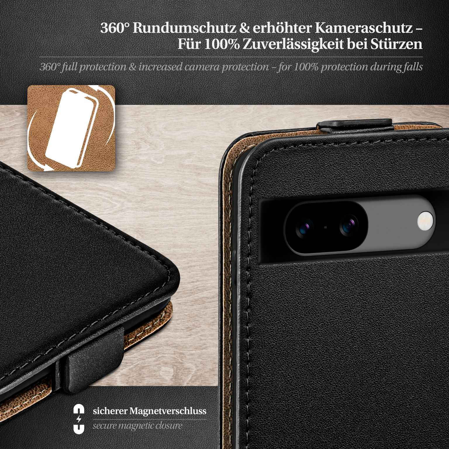 moex Flip Case Google Pixel 8a Klapphülle Leder Optik – Weiteres Produktbild 3