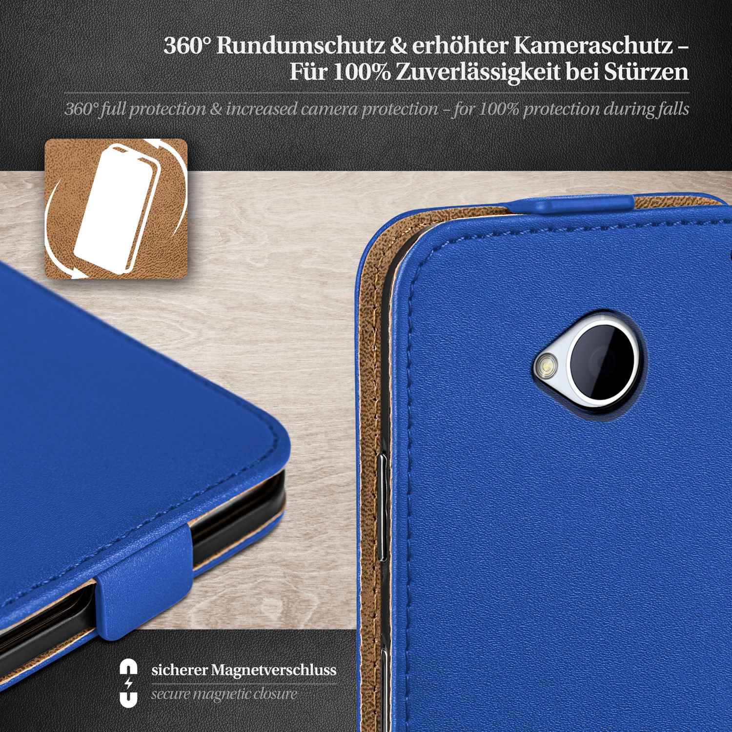 moex Flip Case HTC One M7 Klapphülle Leder Optik – Weiteres Produktbild 3