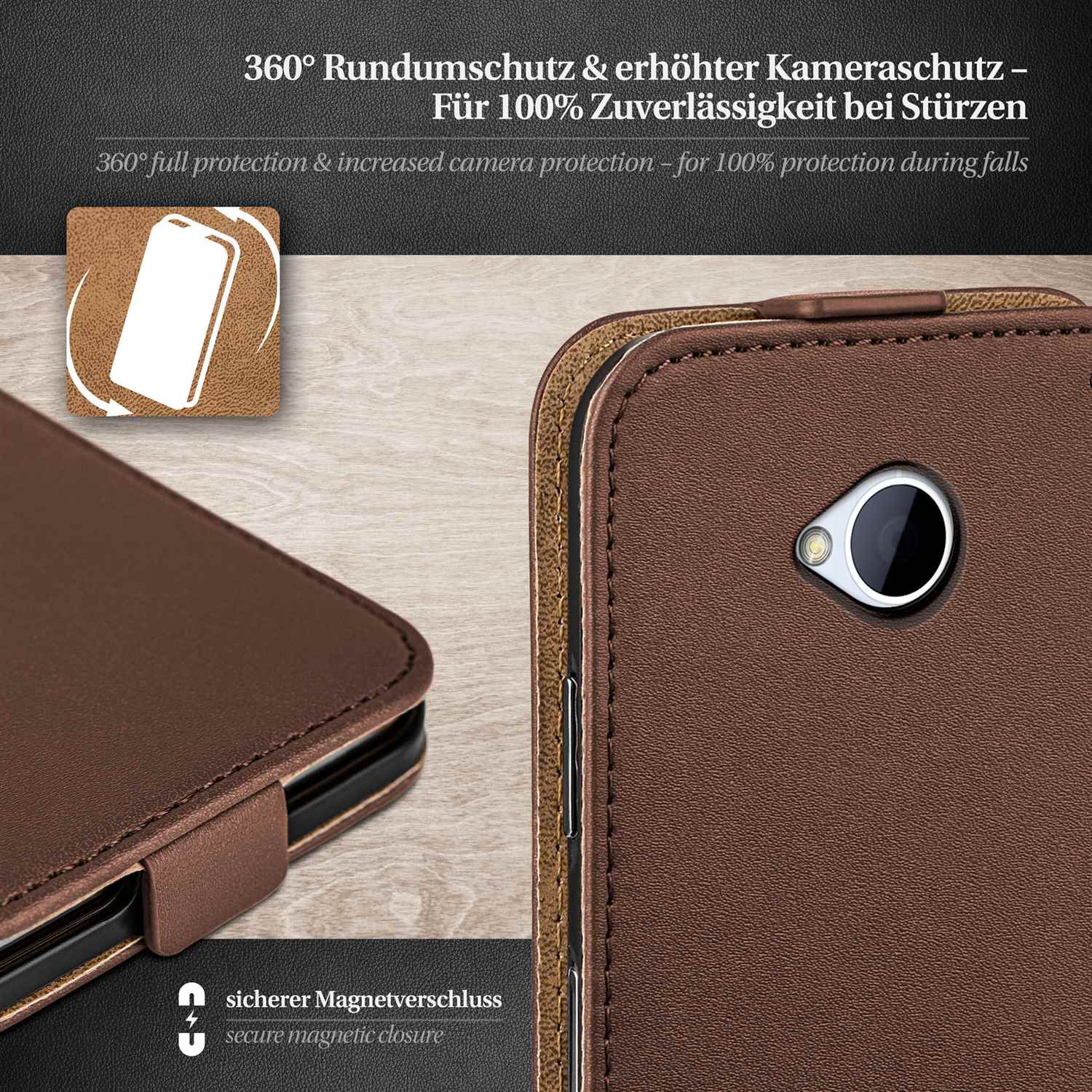 moex Flip Case HTC One M7 Klapphülle Leder Optik – Weiteres Produktbild 3
