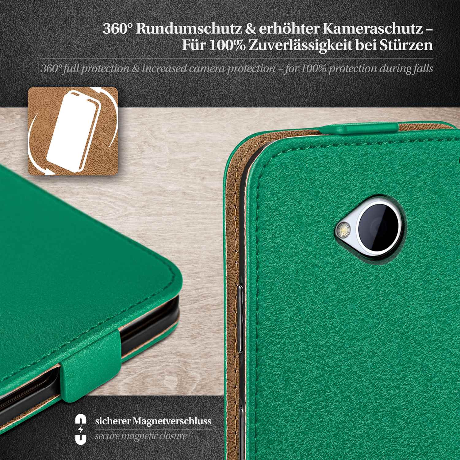 moex Flip Case HTC One M7 Klapphülle Leder Optik – Weiteres Produktbild 3