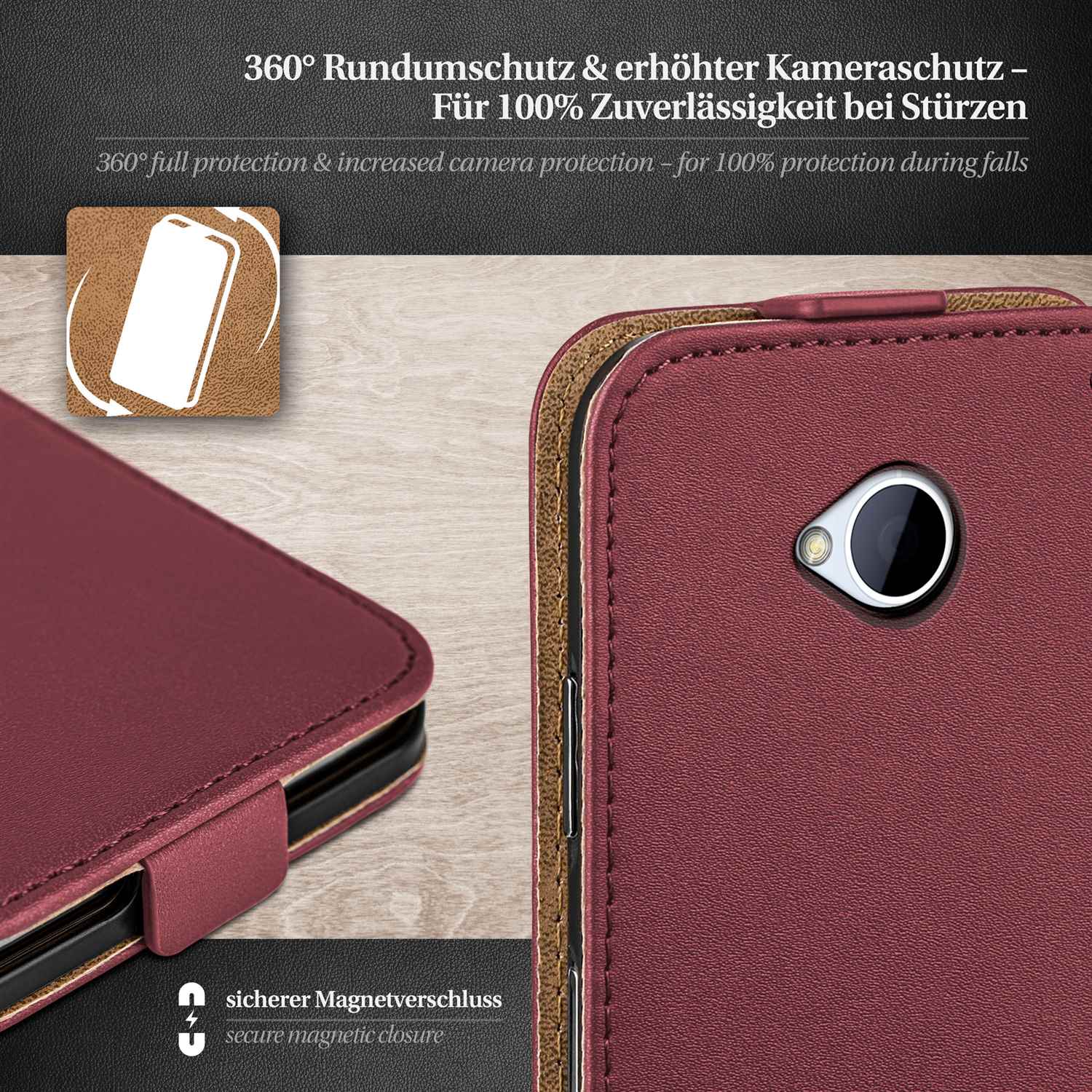 moex Flip Case HTC One M7 Klapphülle Leder Optik – Weiteres Produktbild 3