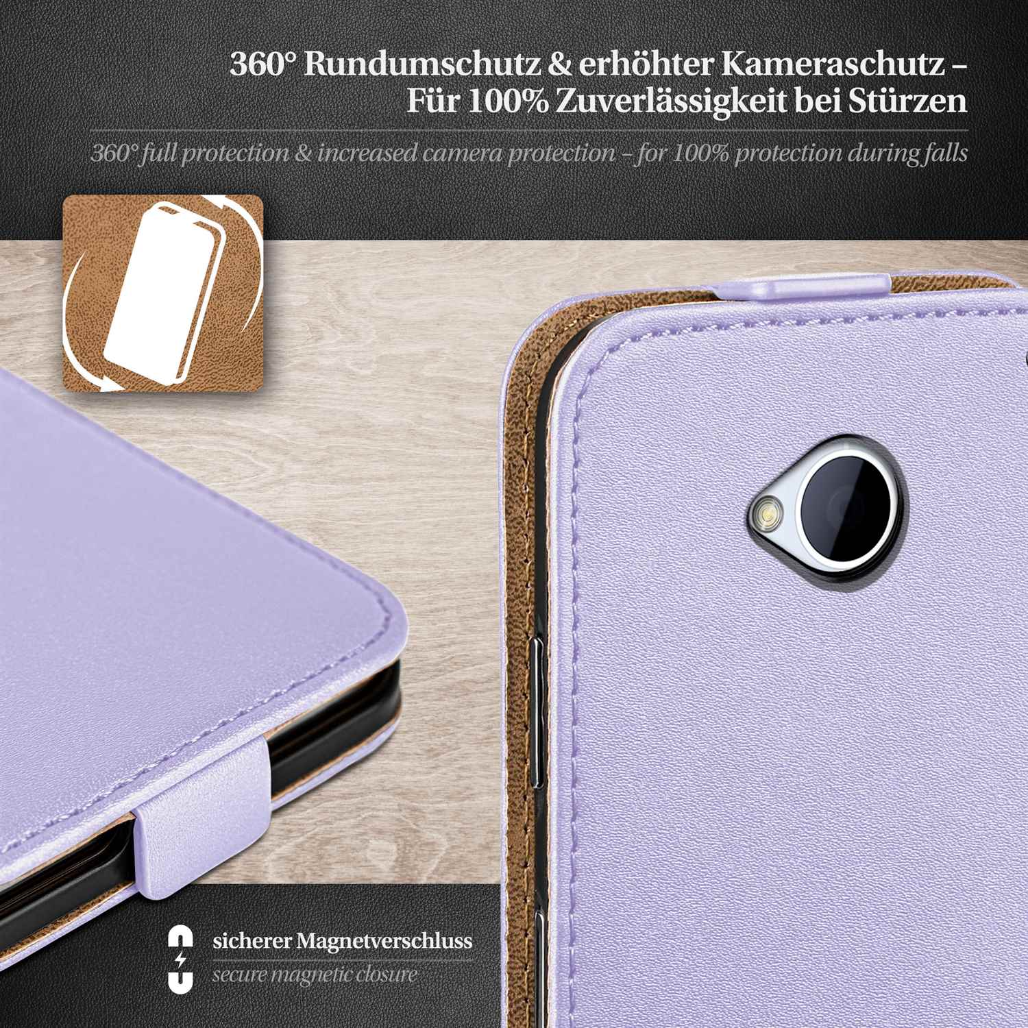 moex Flip Case HTC One M7 Klapphülle Leder Optik – Weiteres Produktbild 3