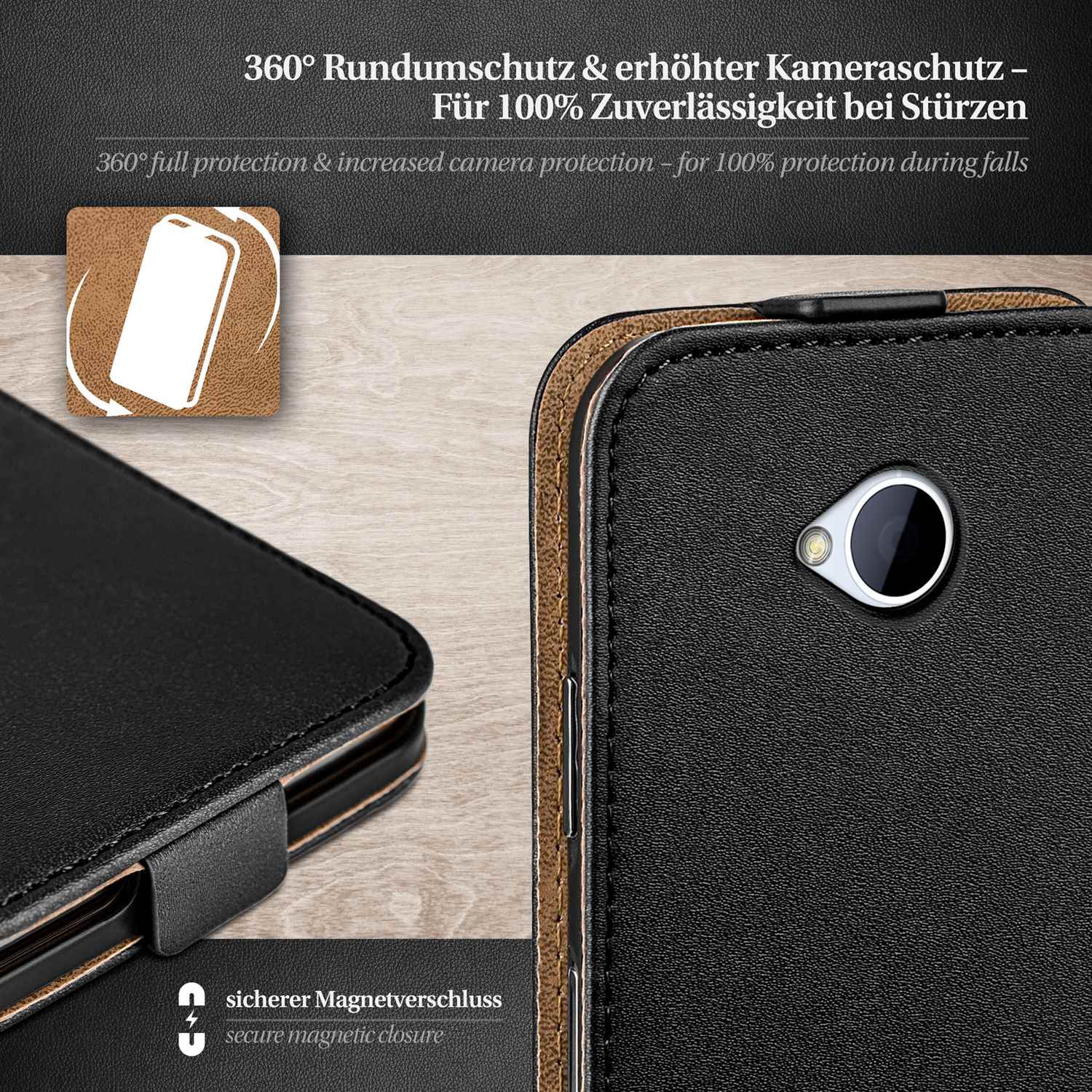 moex Flip Case HTC One M7 Klapphülle Leder Optik – Weiteres Produktbild 3