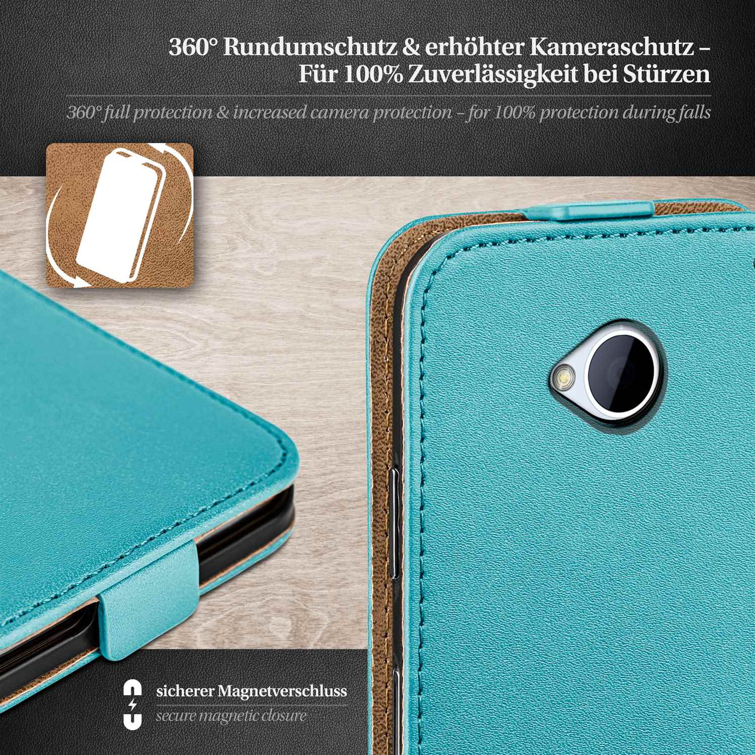 moex Flip Case HTC One M7 Klapphülle Leder Optik – Weiteres Produktbild 3