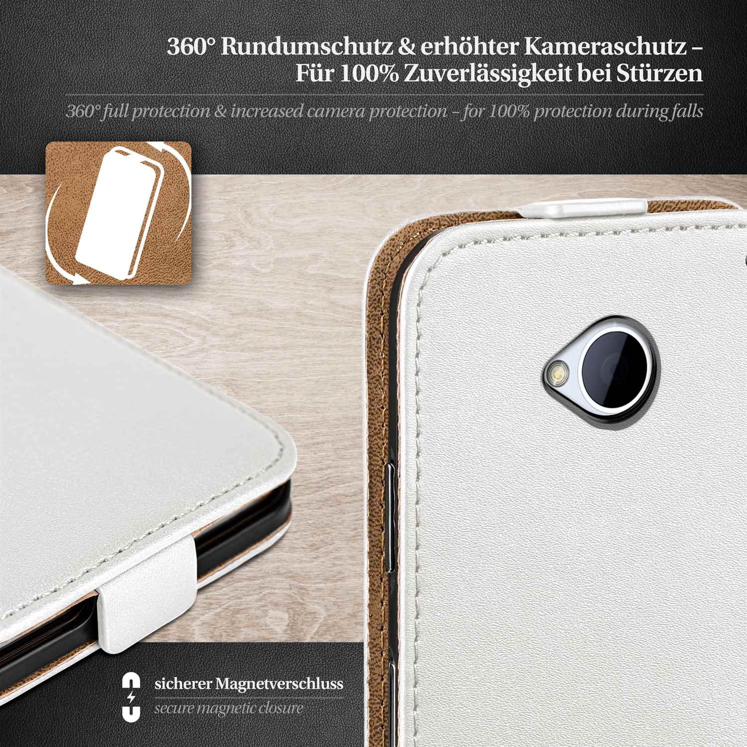 moex Flip Case HTC One M7 Klapphülle Leder Optik – Weiteres Produktbild 3